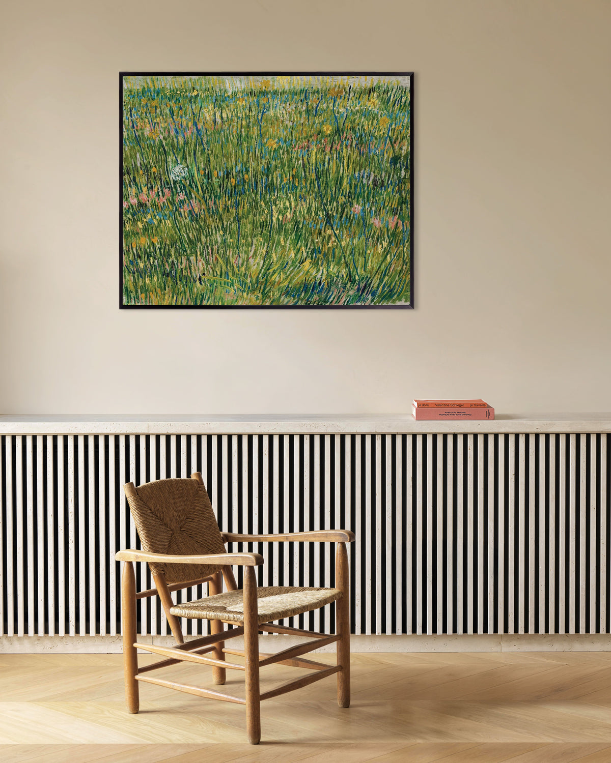 Poster van Grasveld (1887) van Vincent van Gogh, met metalen lijst