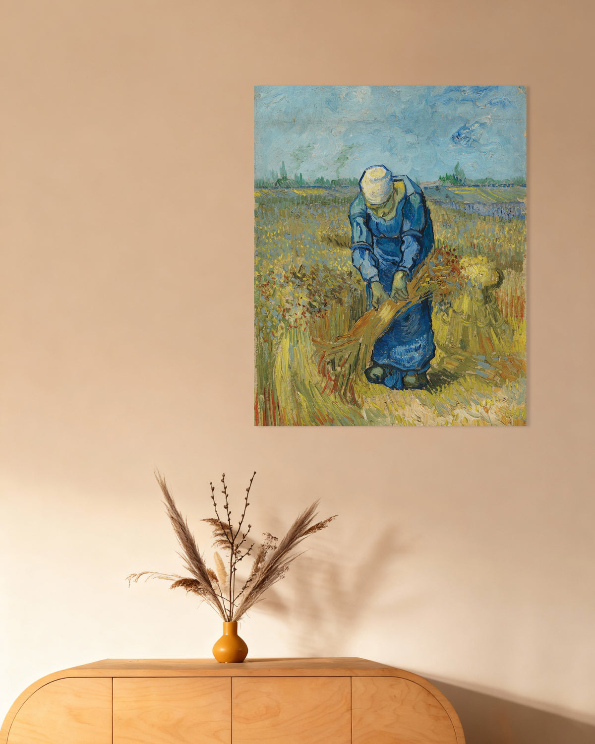Poster van Boerin bindt schoven, naar Millet (1889), van Vincent van Gogh