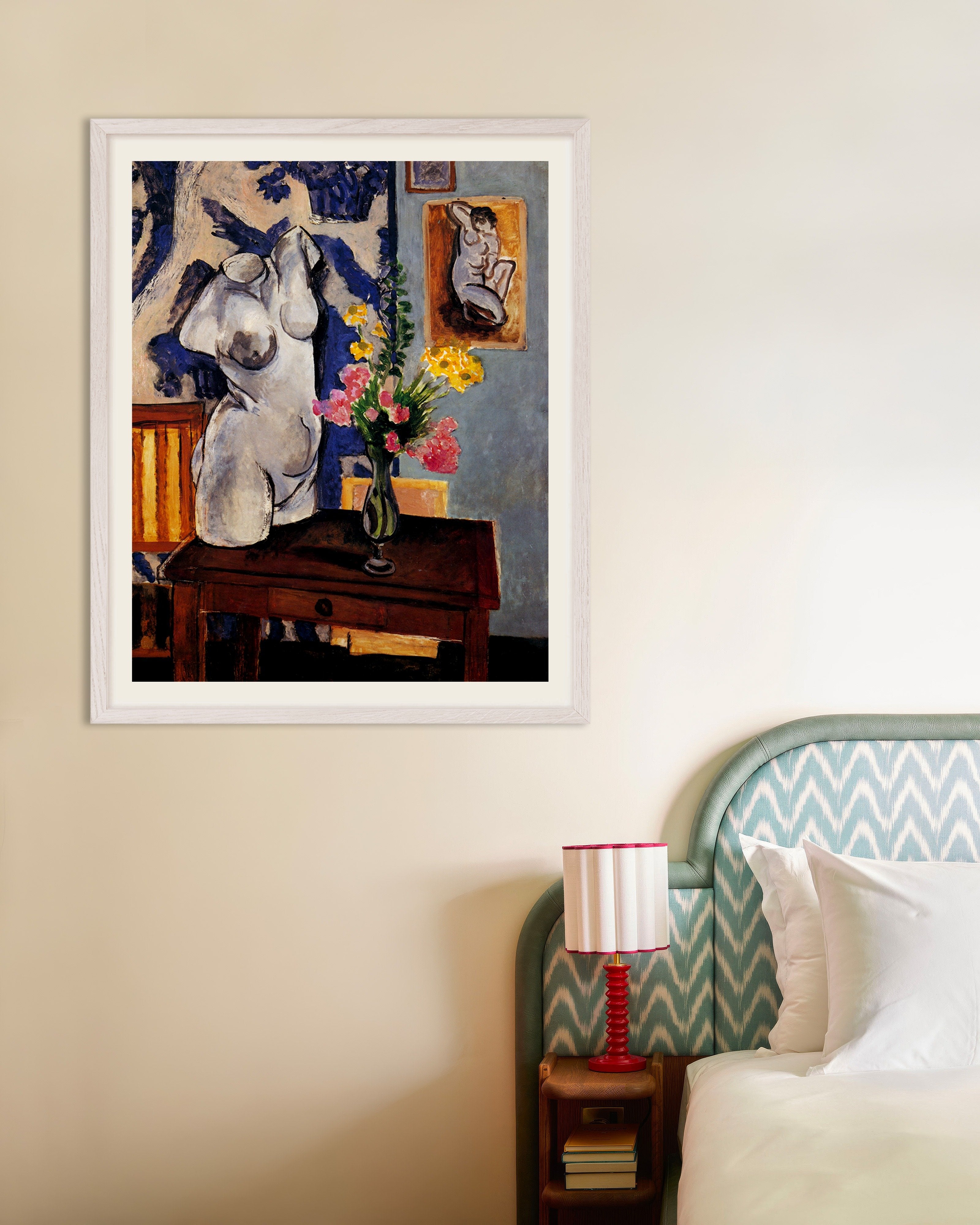 Poster of Plaster torso and bouquet of flowers (1919) by Henri Matisse - Poster, with white wooden frame