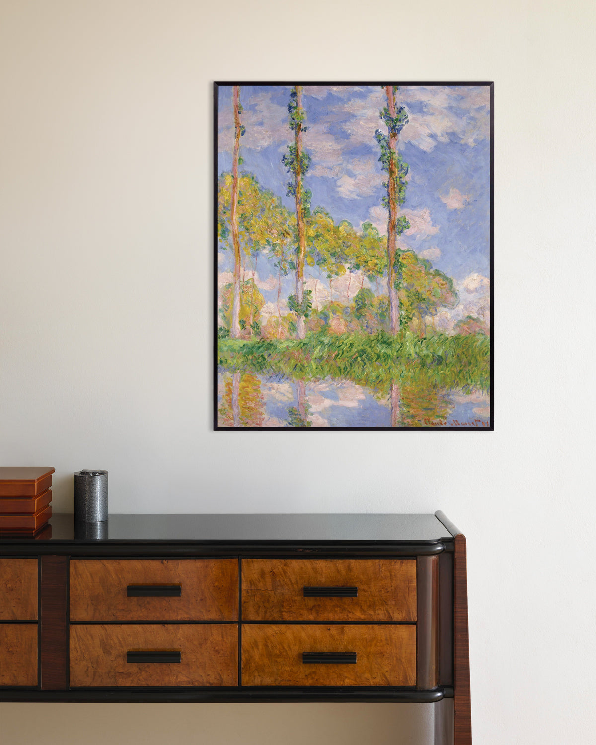 Poster Populieren in de zon (1891) van Claude Monet met metalen lijst
