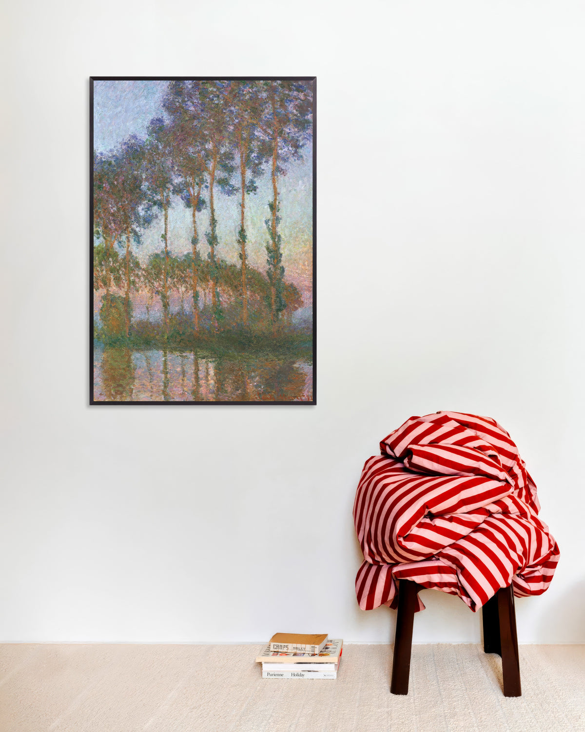 Poster Populieren aan de oever van de Epte, schemering (1891) van Claude Monet met metalen lijst