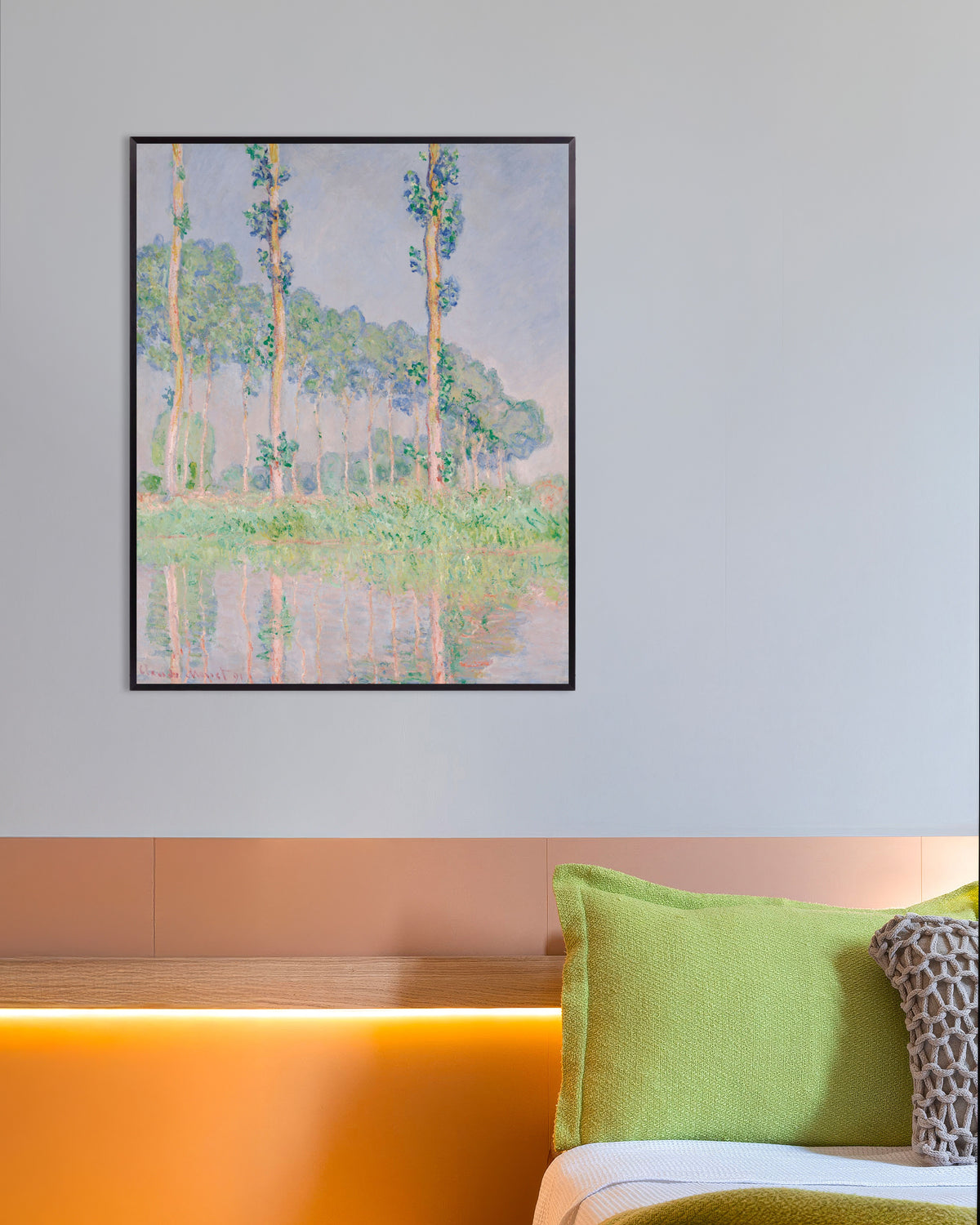 Poster Populieren, roze effect (1891) van Claude Monet met metalen lijst