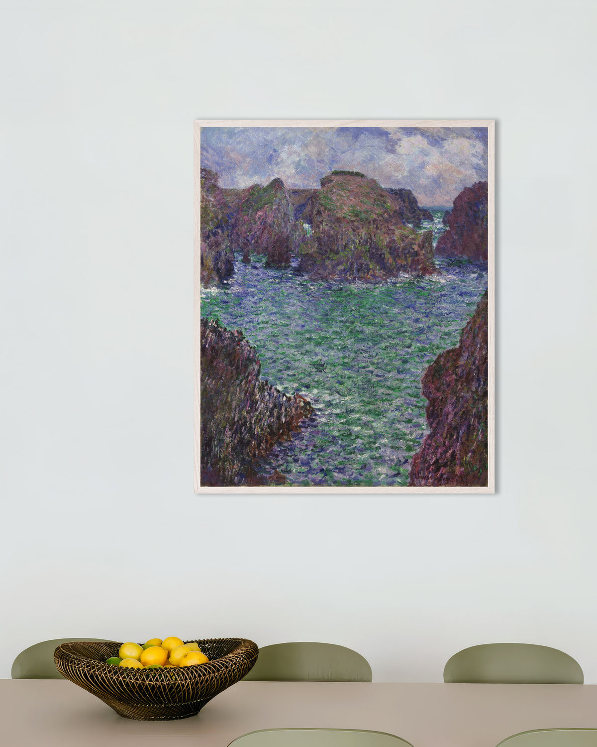 Poster Port-Goulphar, Belle-Île (1887) van Claude Monet met witte houten lijst