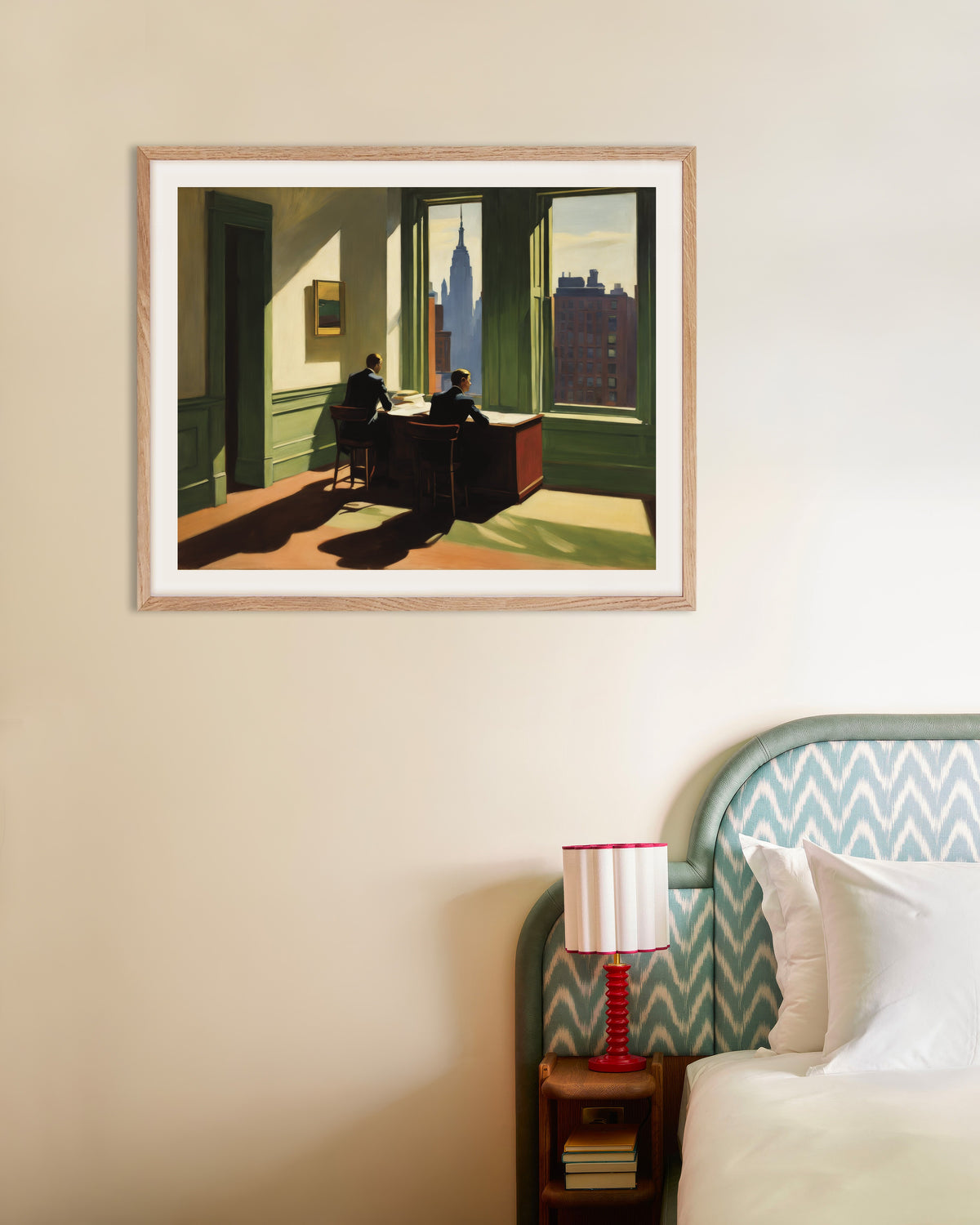 Poster van Realistische Amerikaanse schilderkunst uit de 20e eeuw, met natuurlijke houten lijst