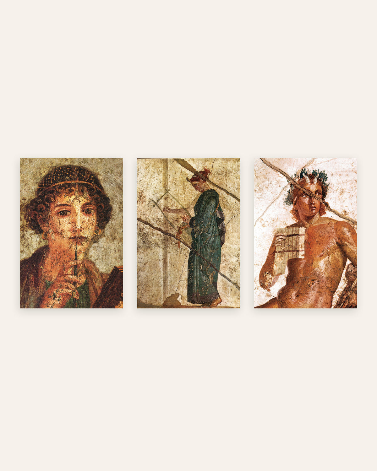 Romeinse fresco posters, set van 3: poëzie en muziek, Sappho, lier en Pan, zonder lijst