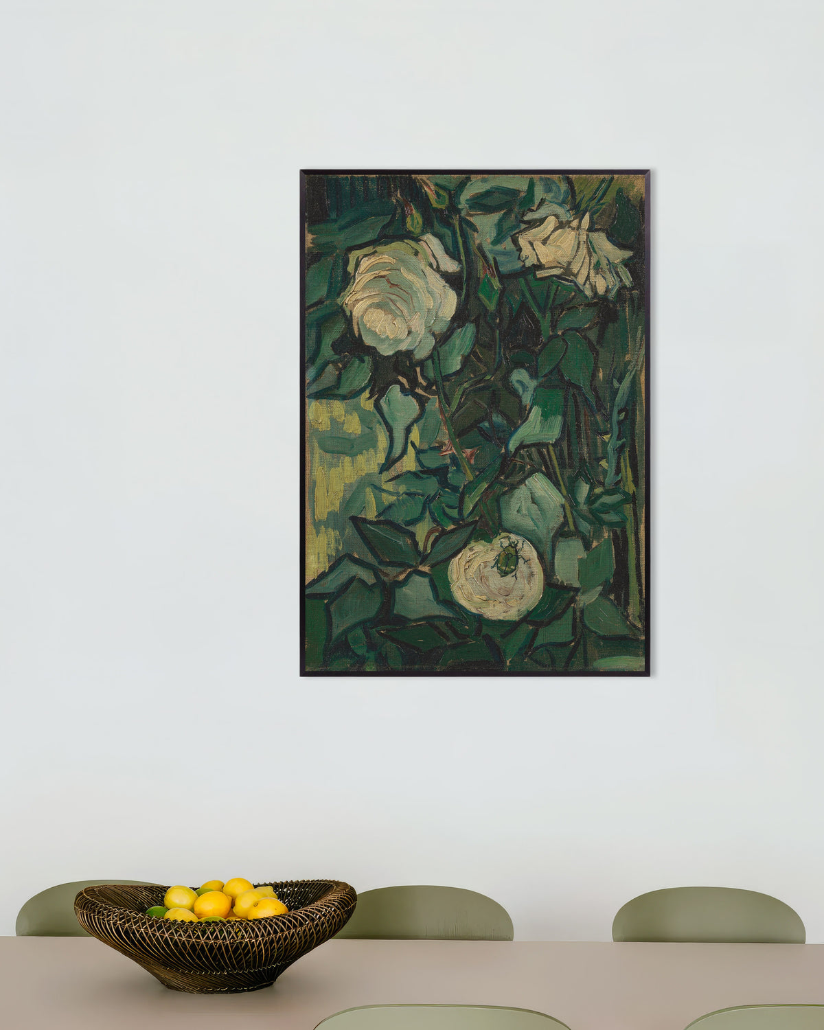 Poster van Rozenstruik met een kever (1889) van Vincent van Gogh, met metalen lijst