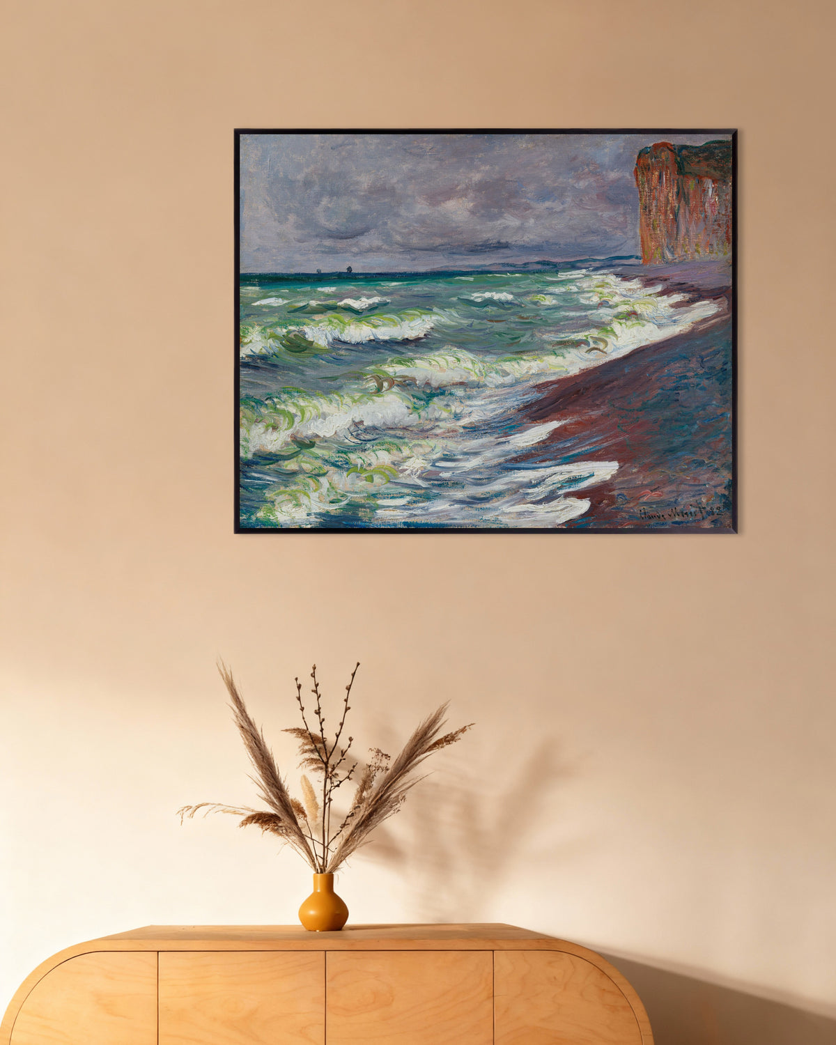 Poster Onstuimige zee bij Pourville (1882) van Claude Monet met metalen lijst