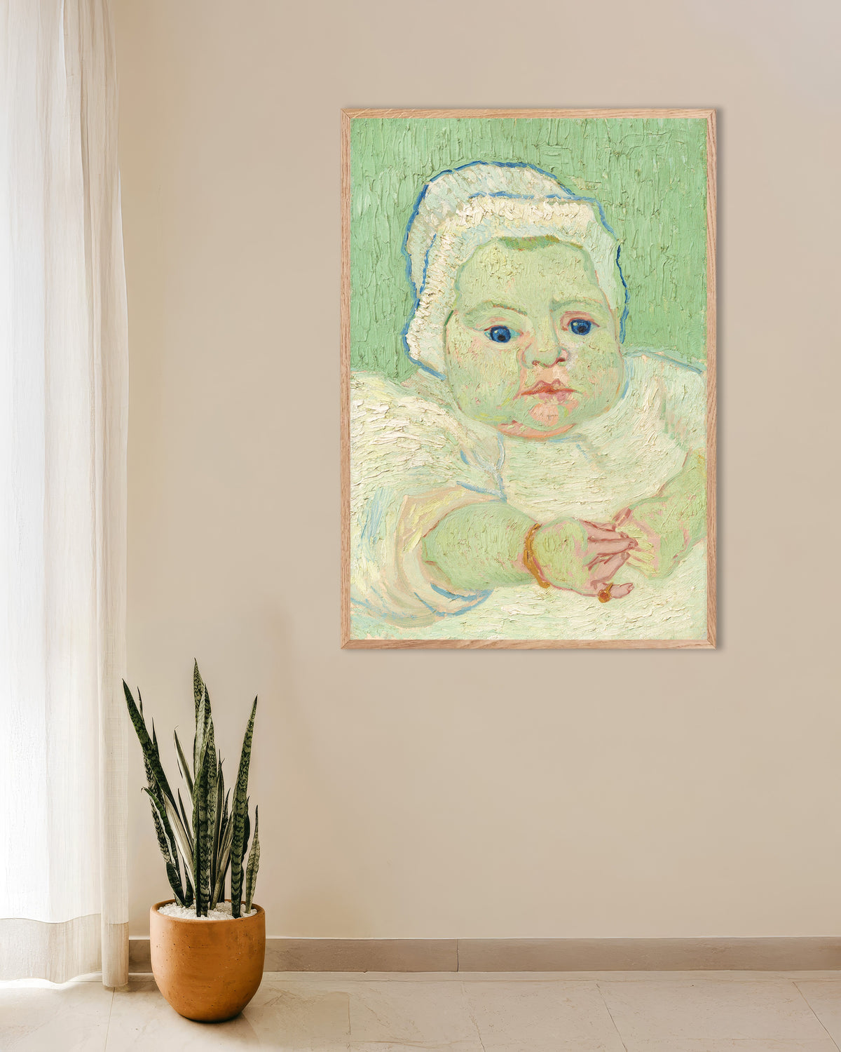 Poster van Baby Roulin (1888) van Vincent van Gogh, met naturel houten lijst