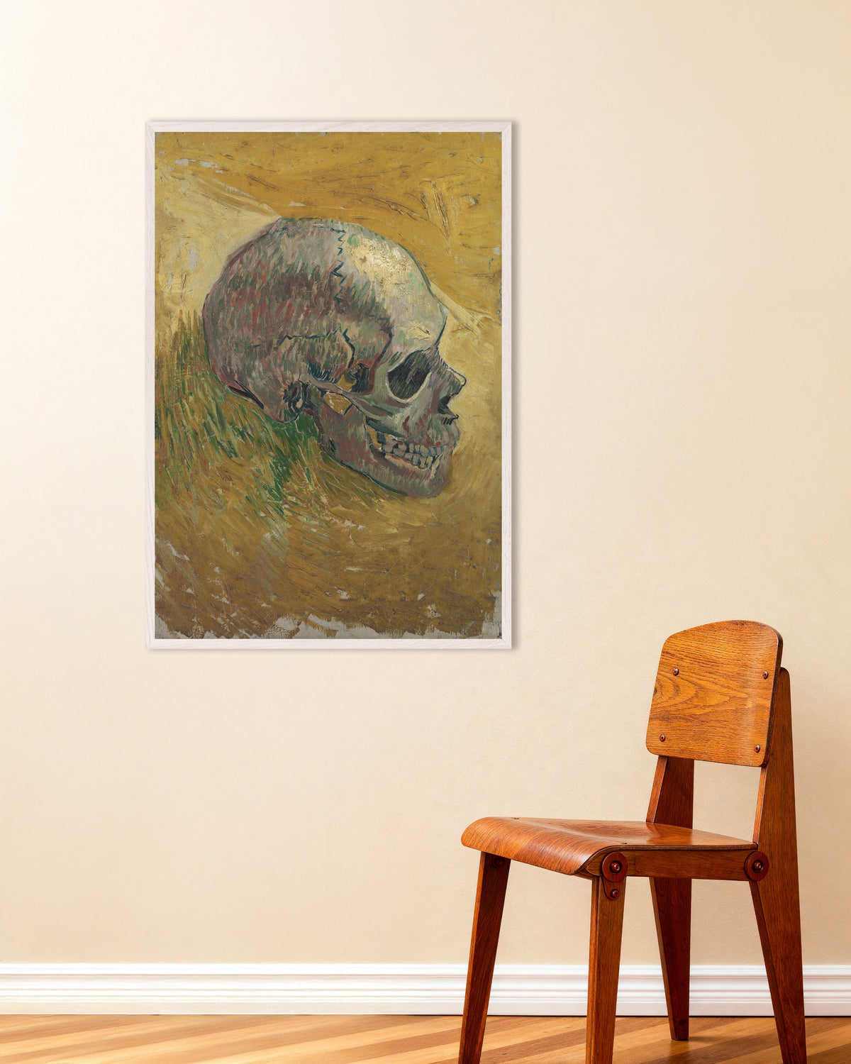 Poster van Schedel (1887) van Vincent van Gogh, met witte houten lijst
