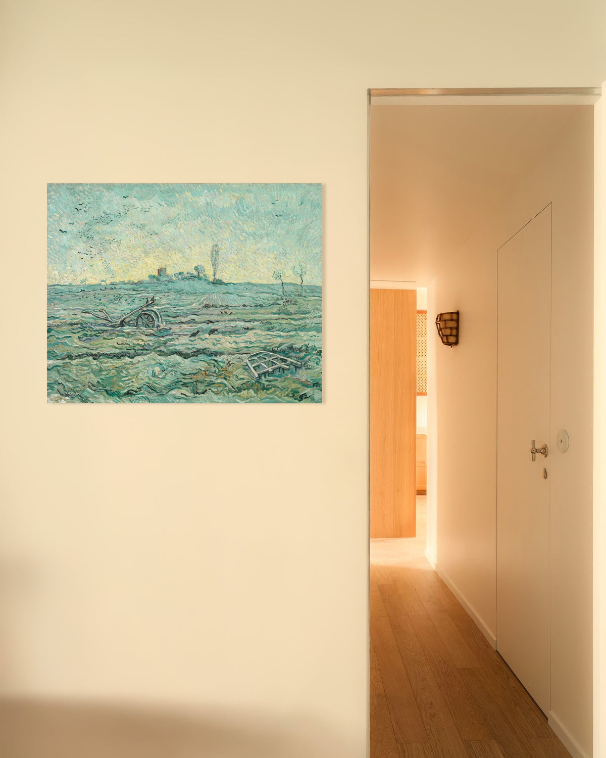 Poster van Besneeuwd veld met een eg, naar Millet (1890) van Vincent van Gogh