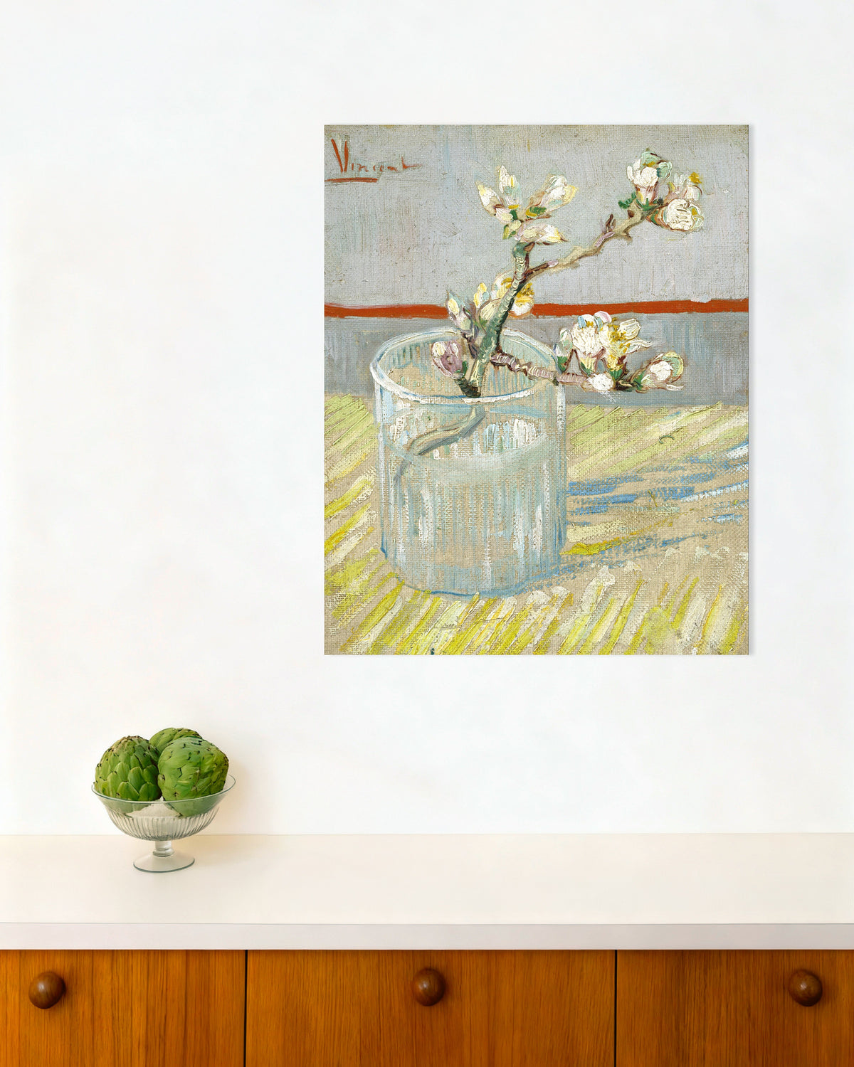 Poster van Twijg met bloeiende amandel in een glas (1888) van Vincent van Gogh