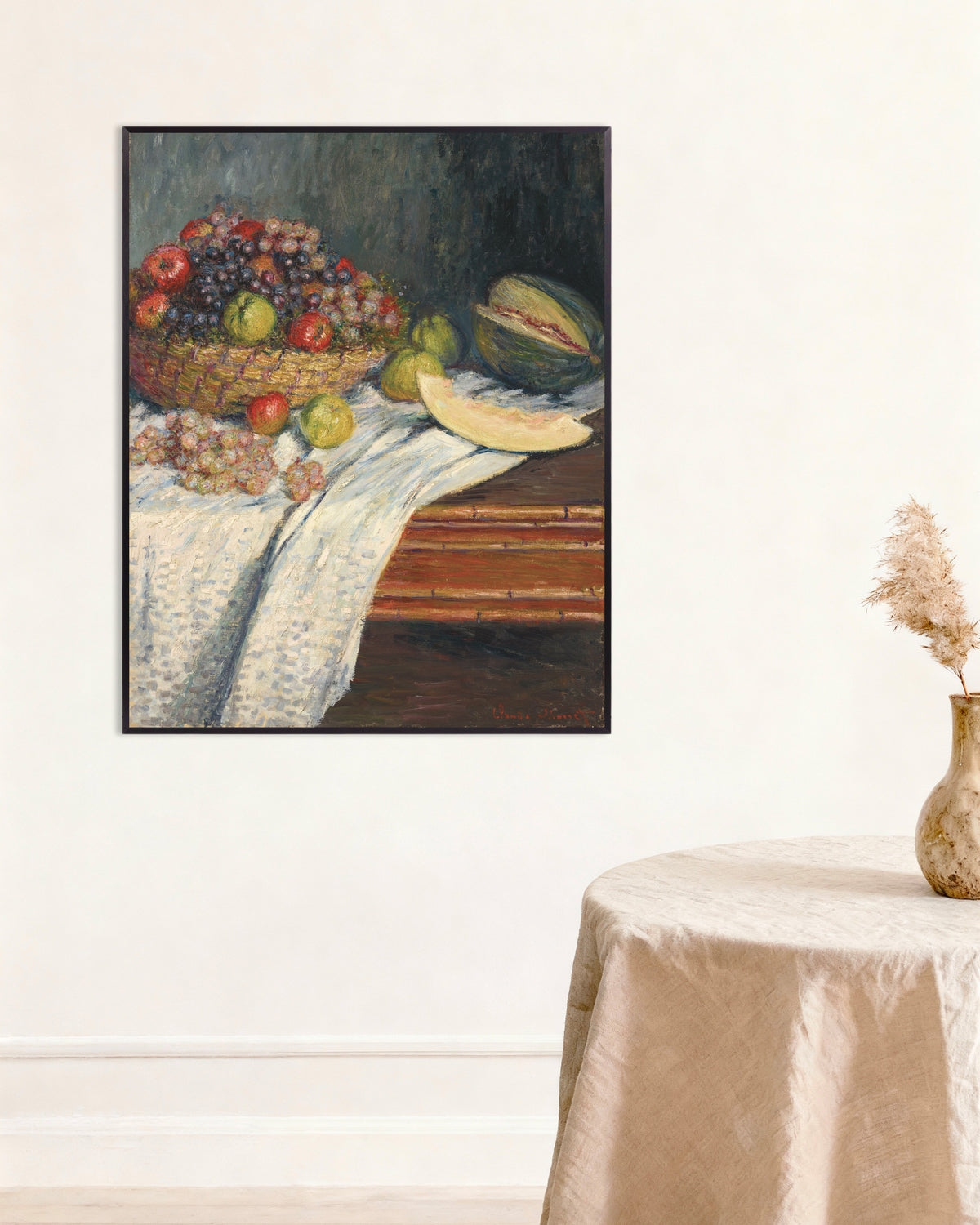 Poster Stilleven met meloen (1879) van Claude Monet met metalen lijst