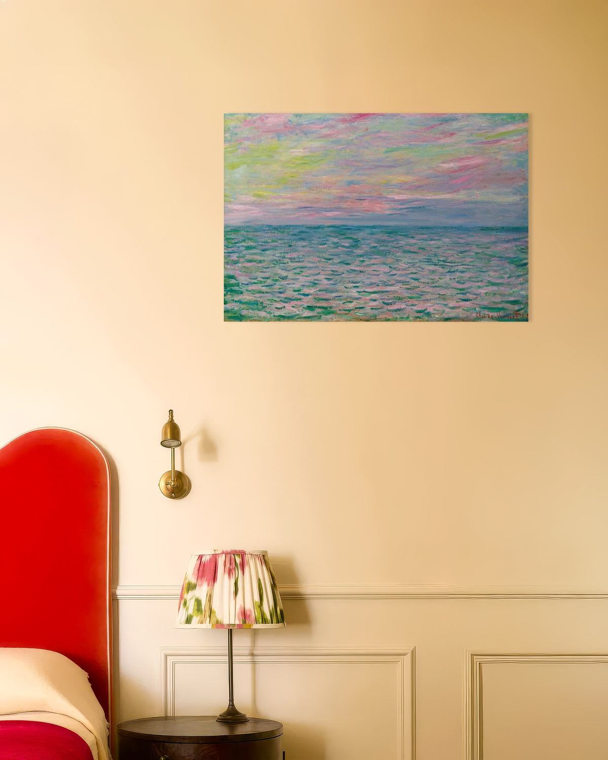 Poster Zonsondergang bij Pourville, open zee (1882) van Claude Monet