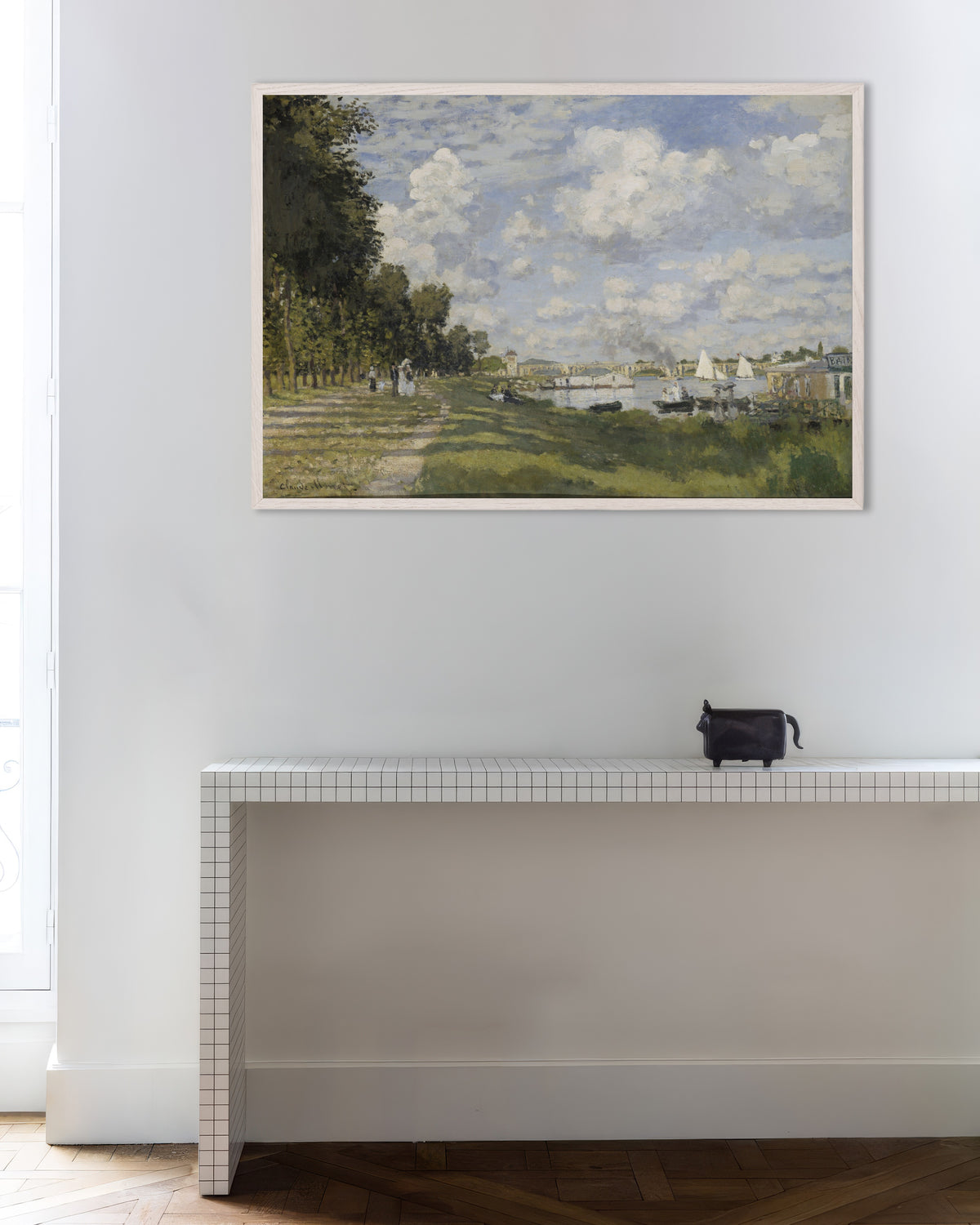 Poster Het bassin van Argenteuil (ca. 1872) van Claude Monet met witte houten lijst