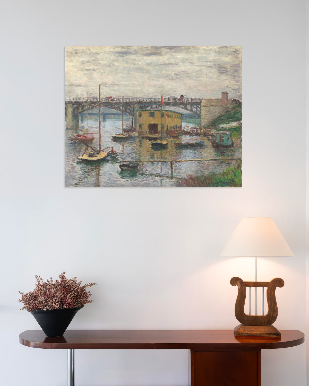 Poster De brug van Argenteuil op een grijze dag (ca. 1876) van Claude Monet
