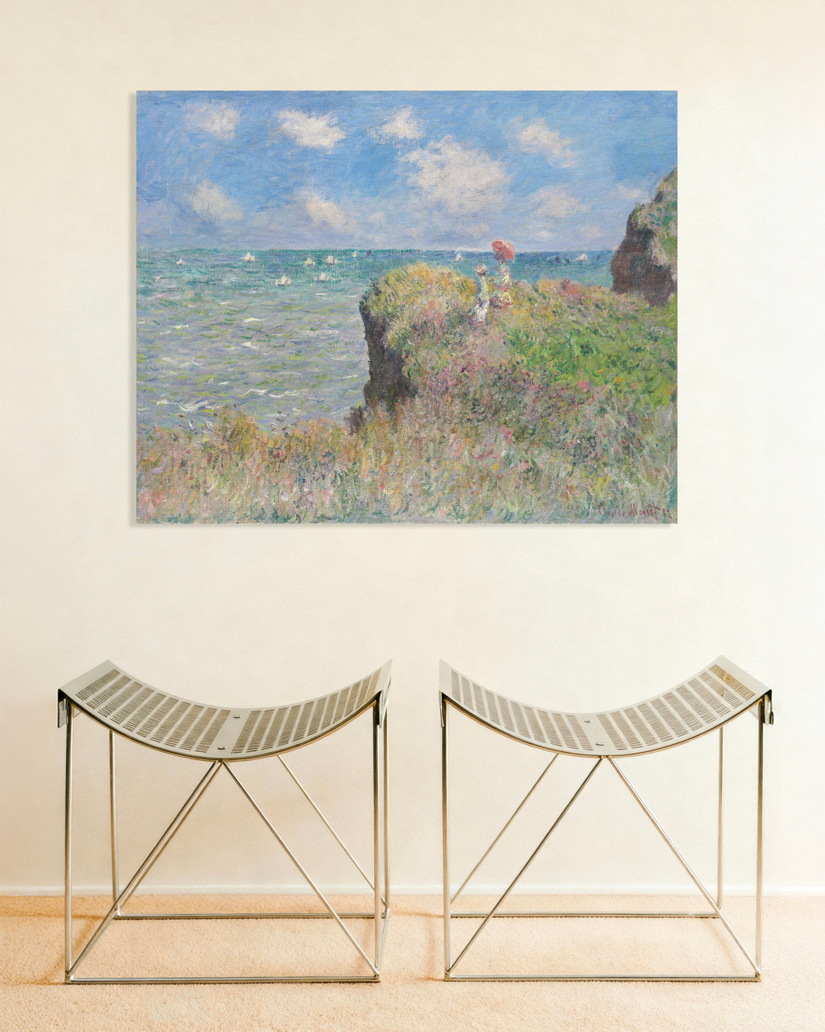 Poster Wandeling op de klif bij Pourville (1882) van Claude Monet