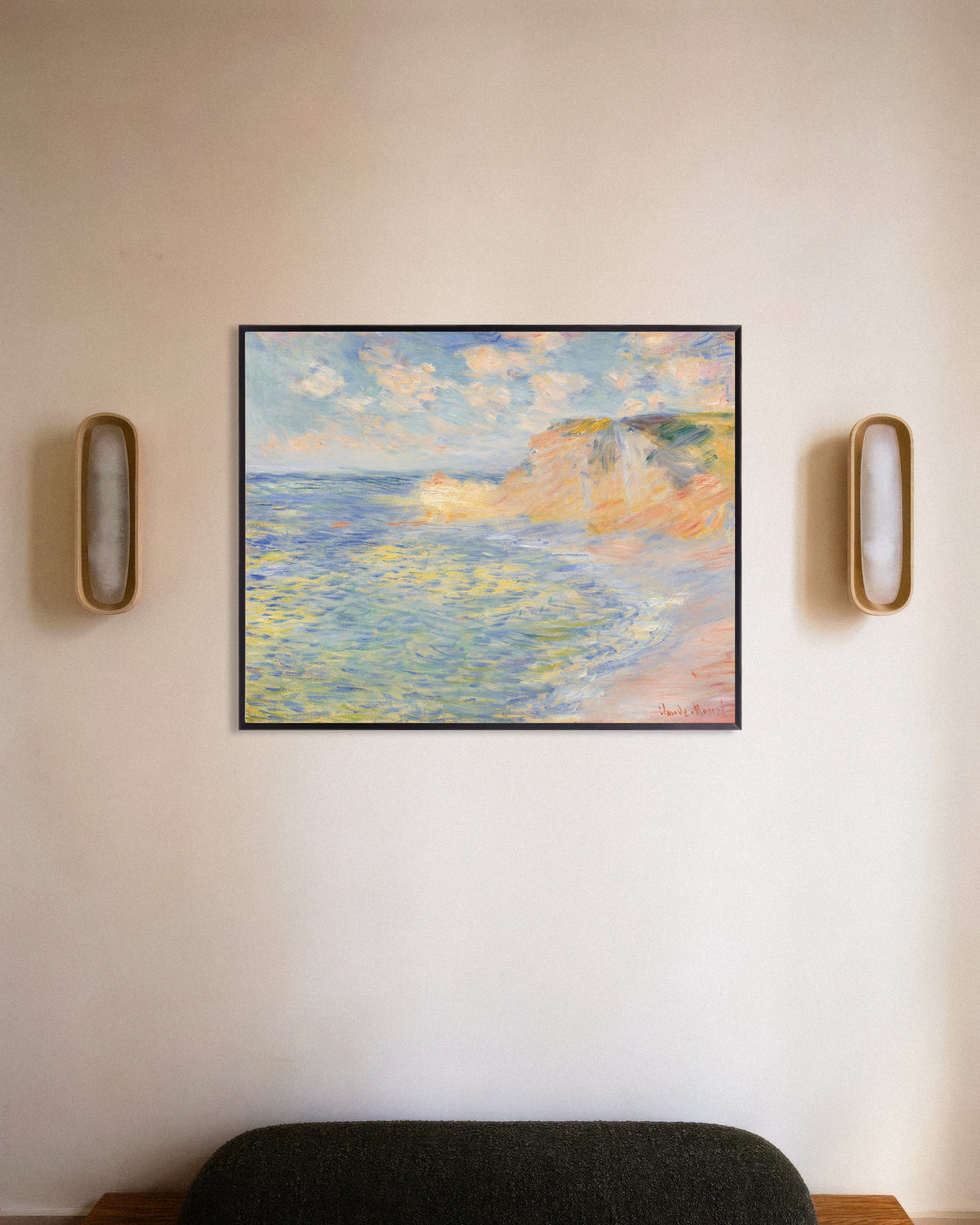 Poster De Falaise d'Amont, Étretat (1885) van Claude Monet met metalen lijst