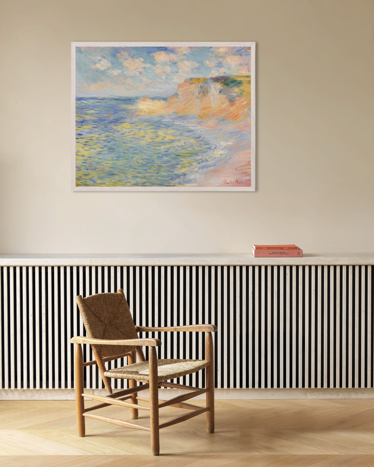 Poster De Falaise d'Amont, Étretat (1885) van Claude Monet met witte houten lijst