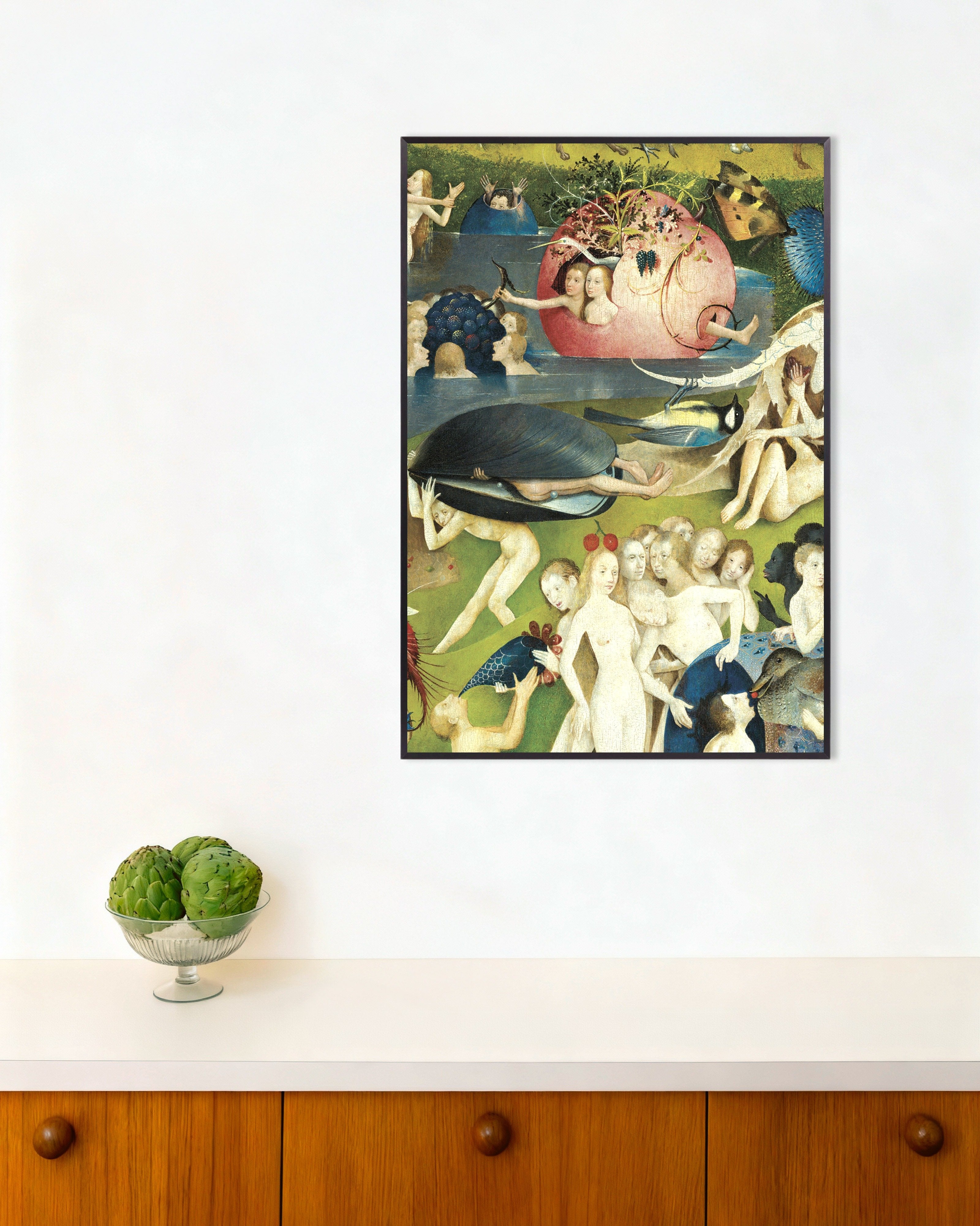 Poster of The giant mussel and blue bird - Detail from The Garden of Earthly Delights, with metal frame