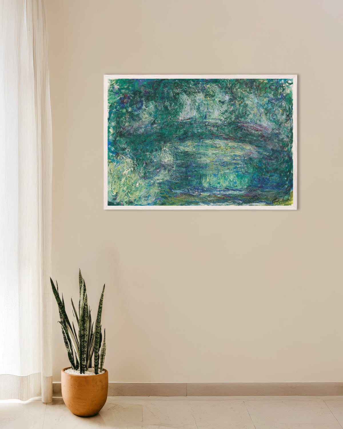 Poster De Japanse brug (1918–1924) van Claude Monet met witte houten lijst
