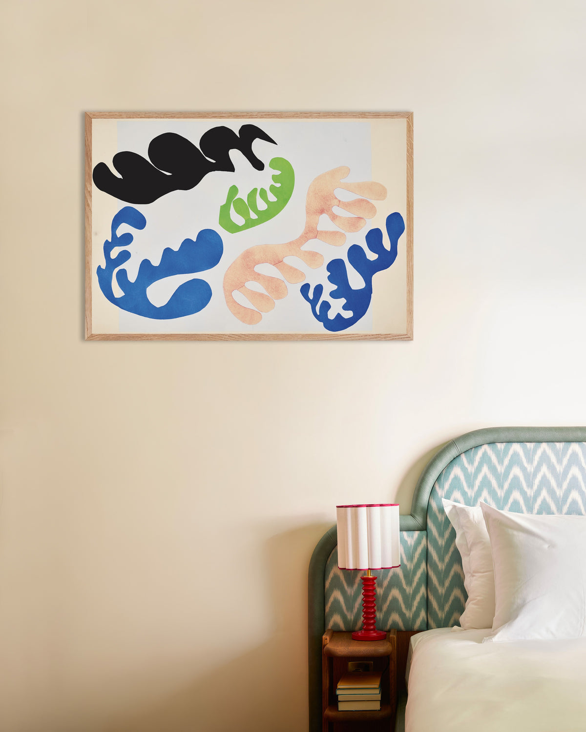 Poster van De lagune in blauw en koraal (Jazz, 1947) van Henri Matisse, met naturel houten lijst