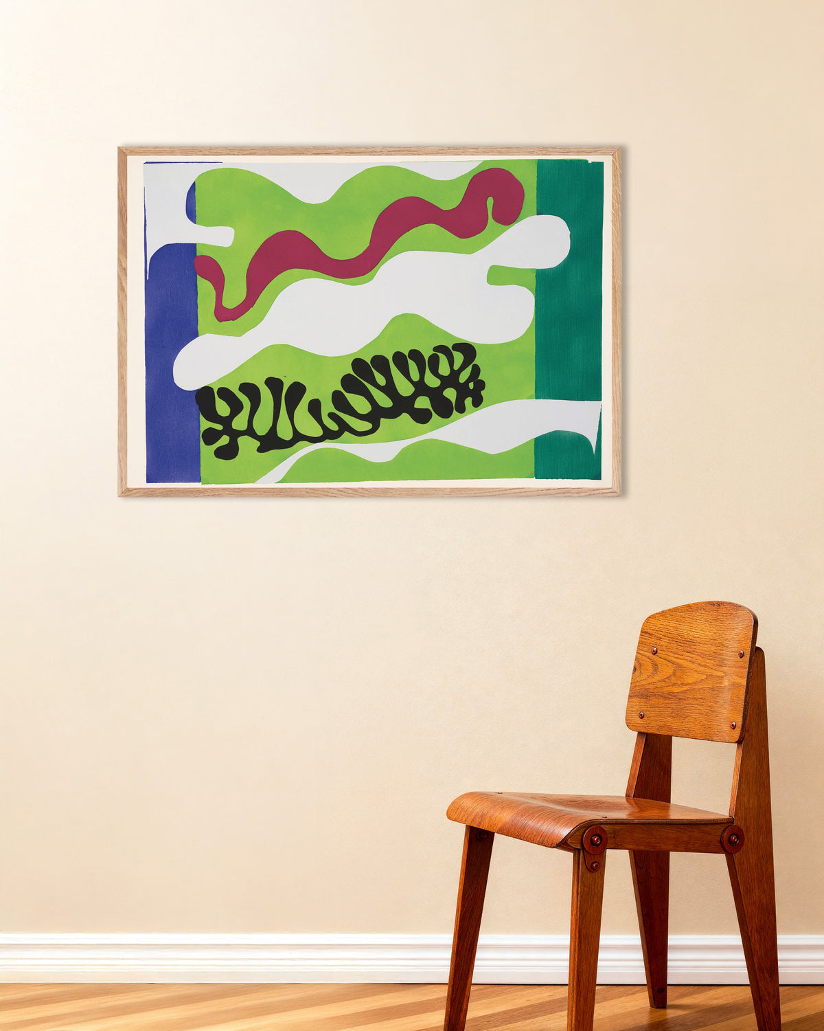 Poster van De lagune in groen (Jazz, 1947) van Henri Matisse, met naturel houten lijst