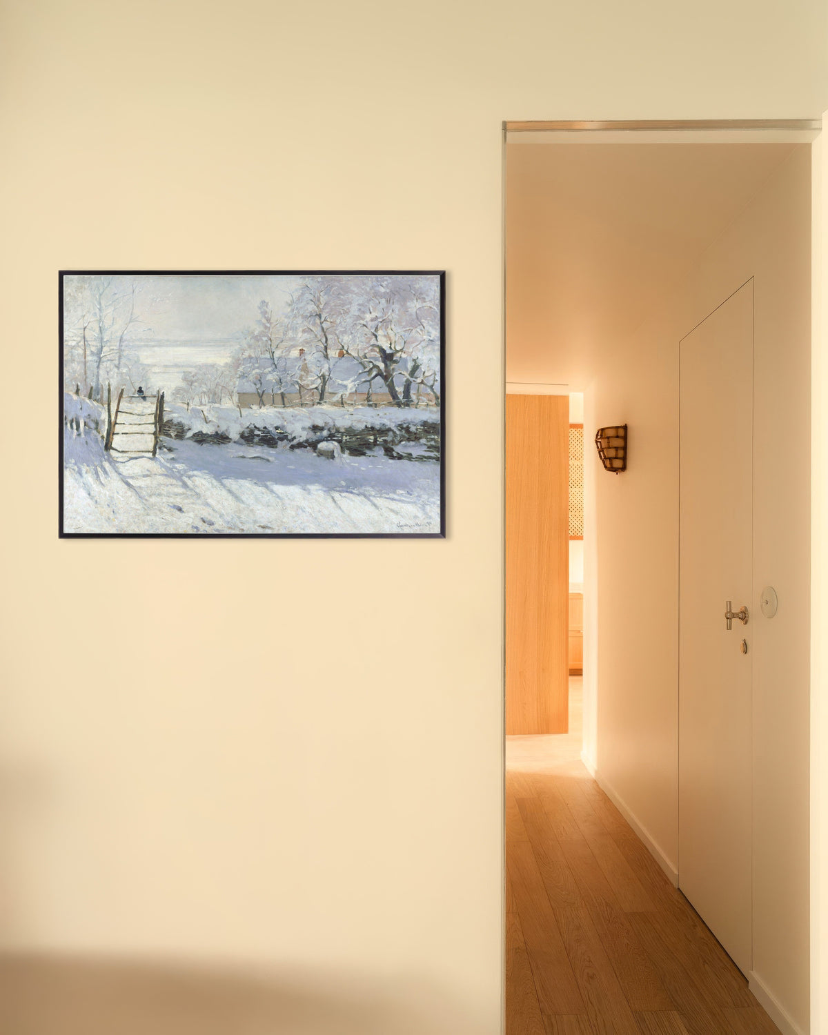 Poster De ekster (1868–1869) van Claude Monet met metalen lijst