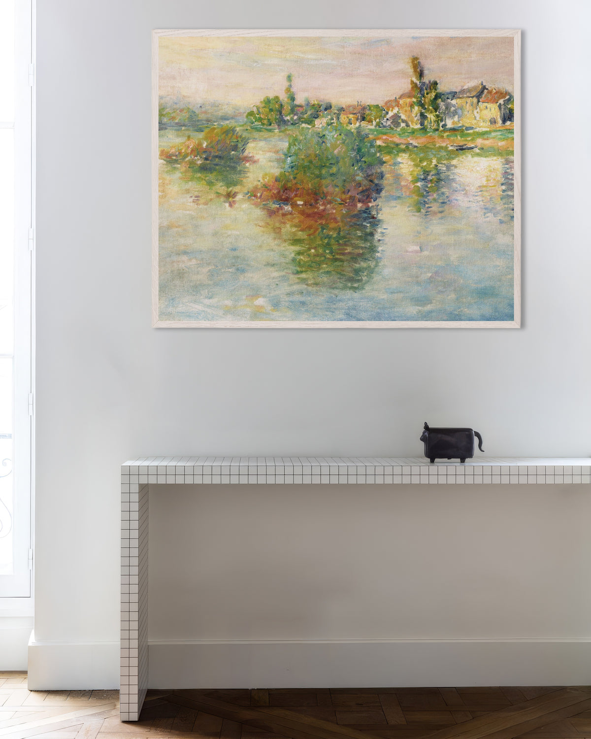 Poster De Seine bij Lavacourt (1879) van Claude Monet met witte houten lijst