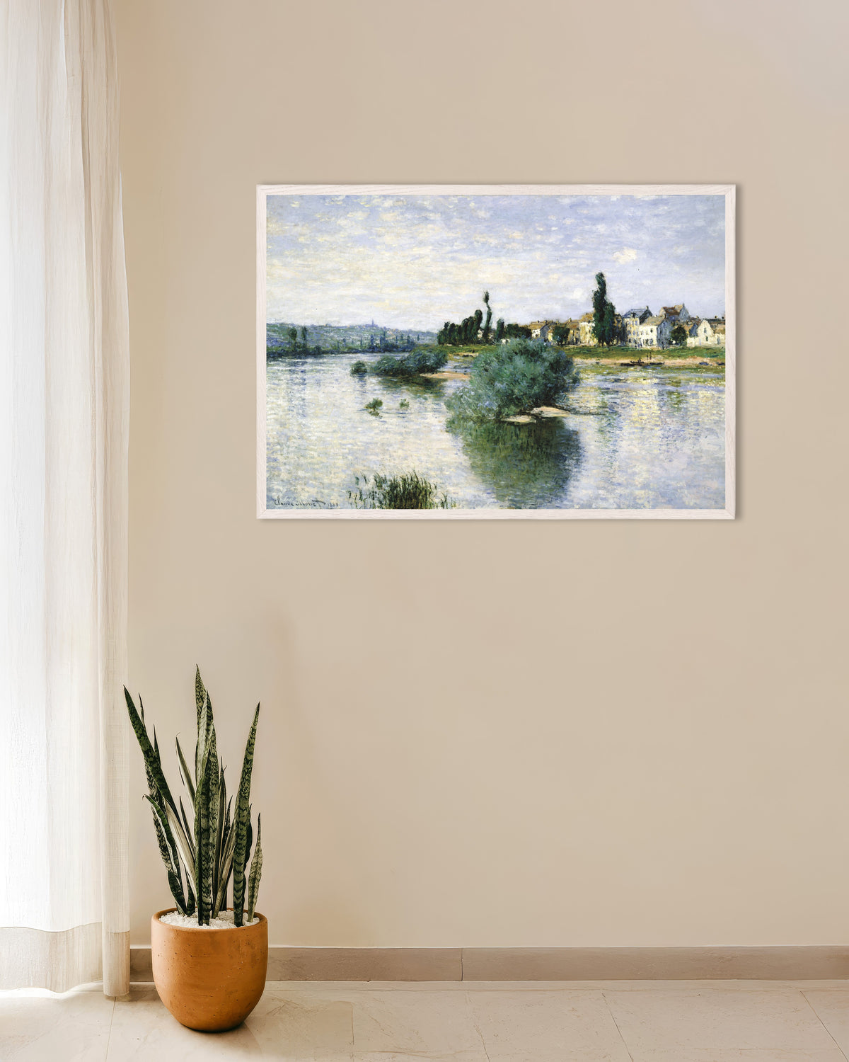 Poster De Seine bij Lavacourt (1880) van Claude Monet met witte houten lijst