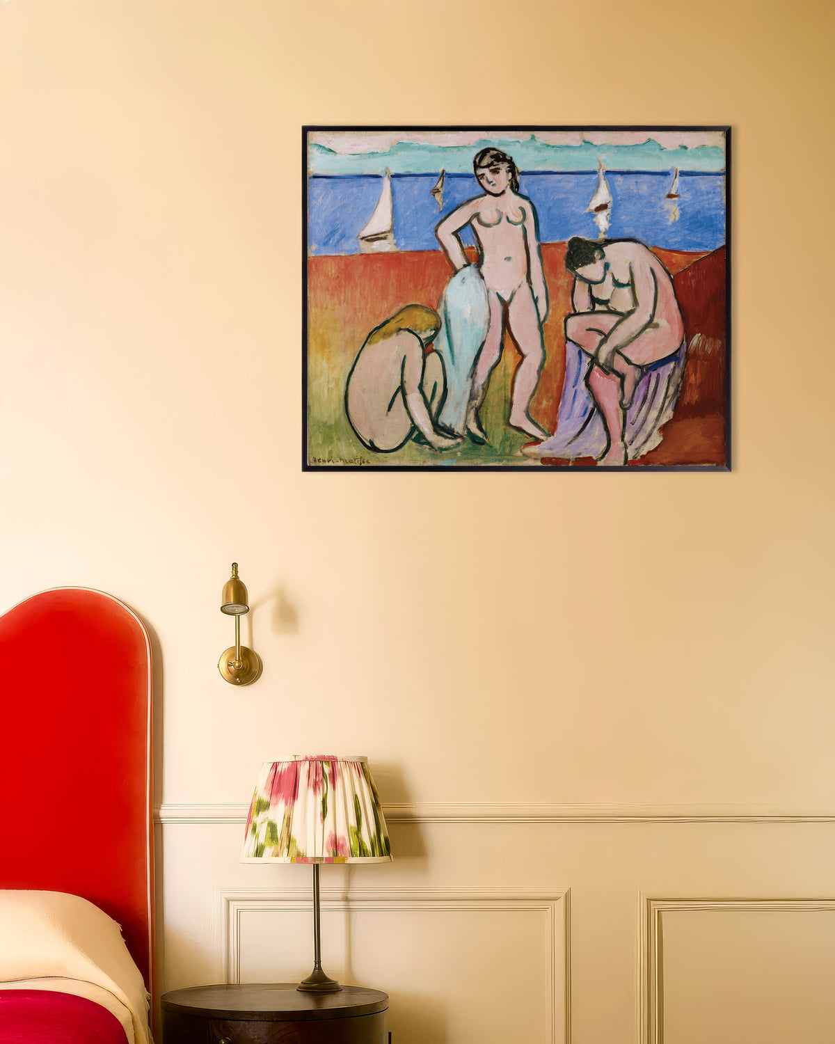 Poster van Drie baadsters (1907) van Henri Matisse, met metalen lijst