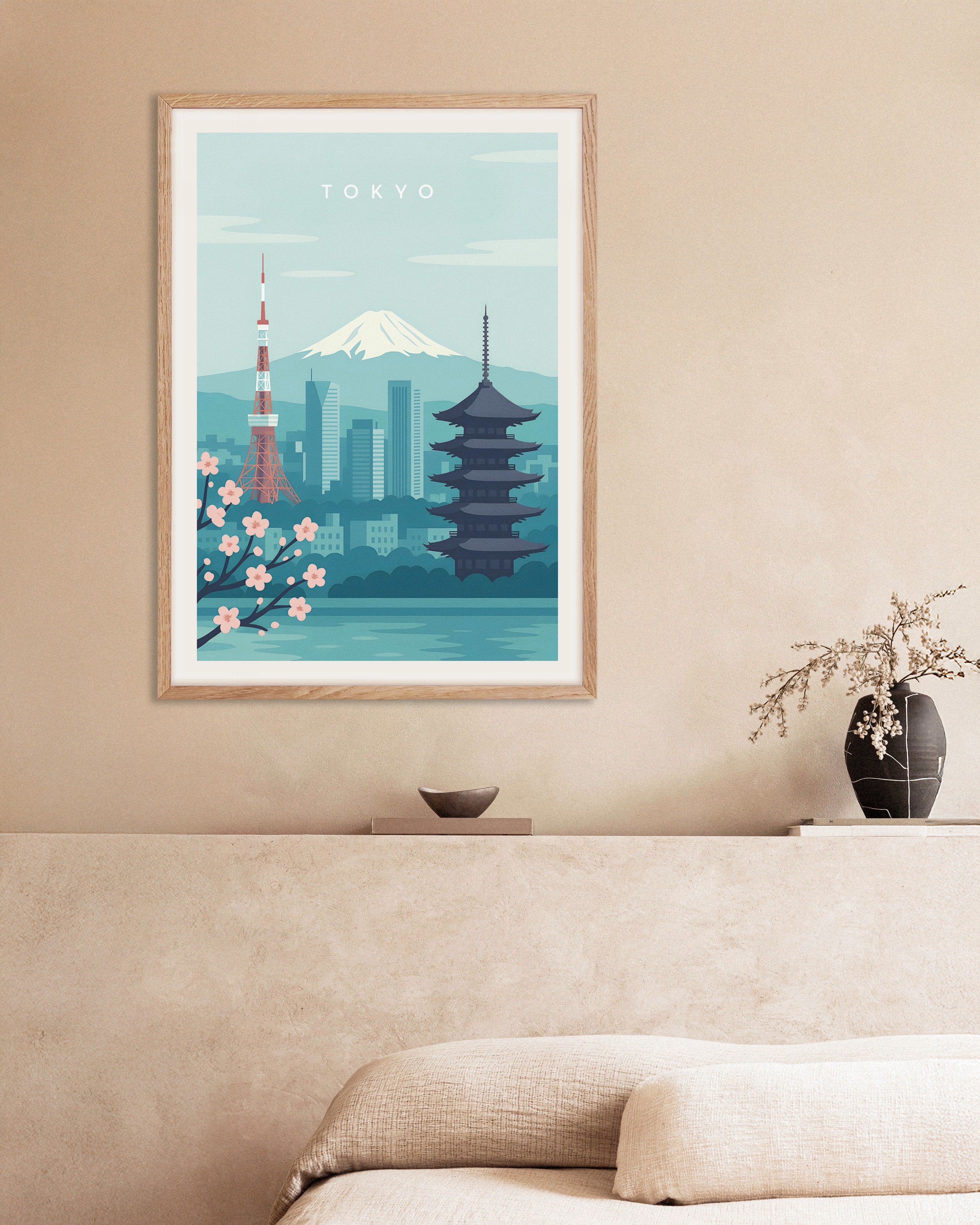 Poster of Tokyo Wall Art Print, with natural wooden frame