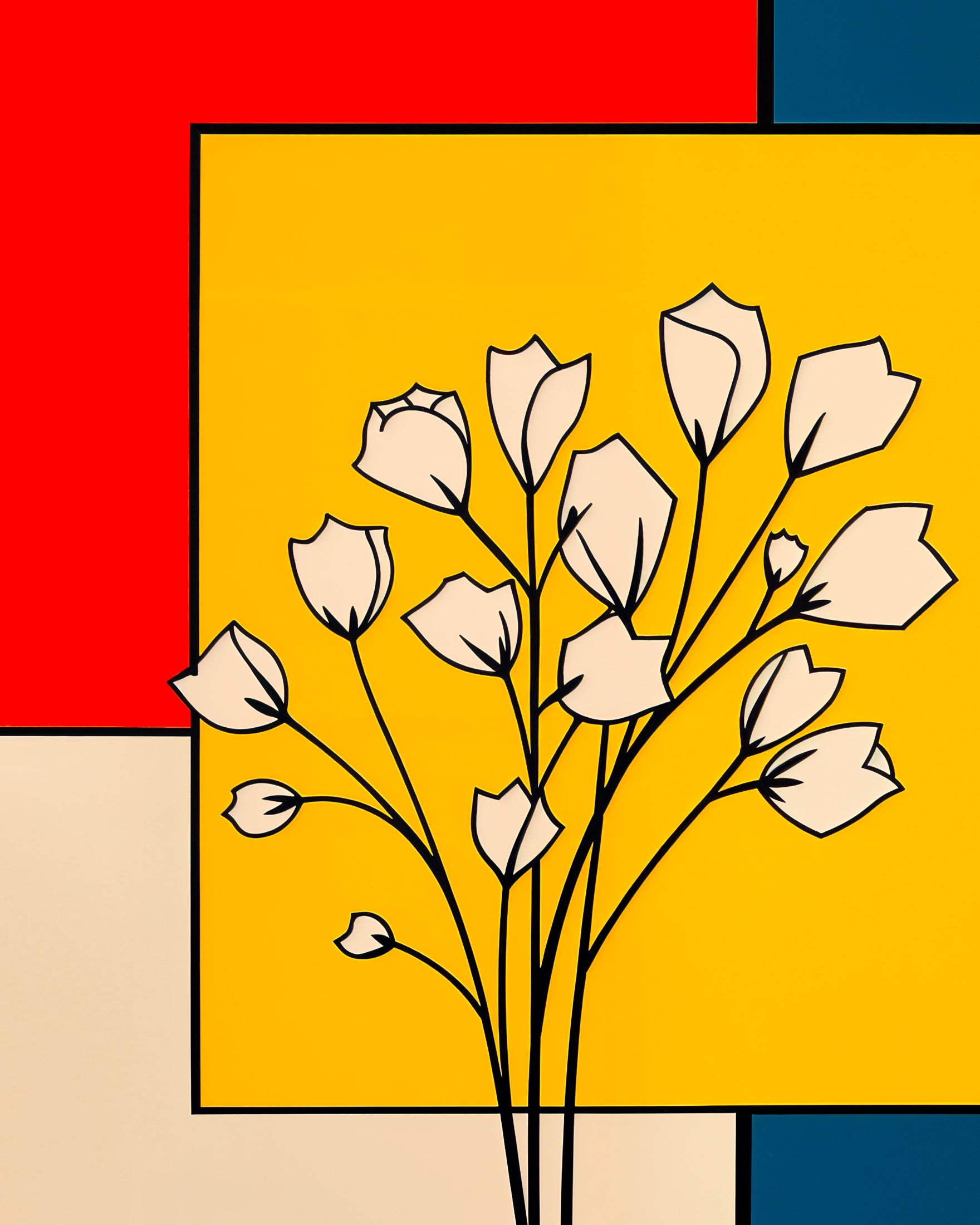 De Stijl poster, witte tulpen