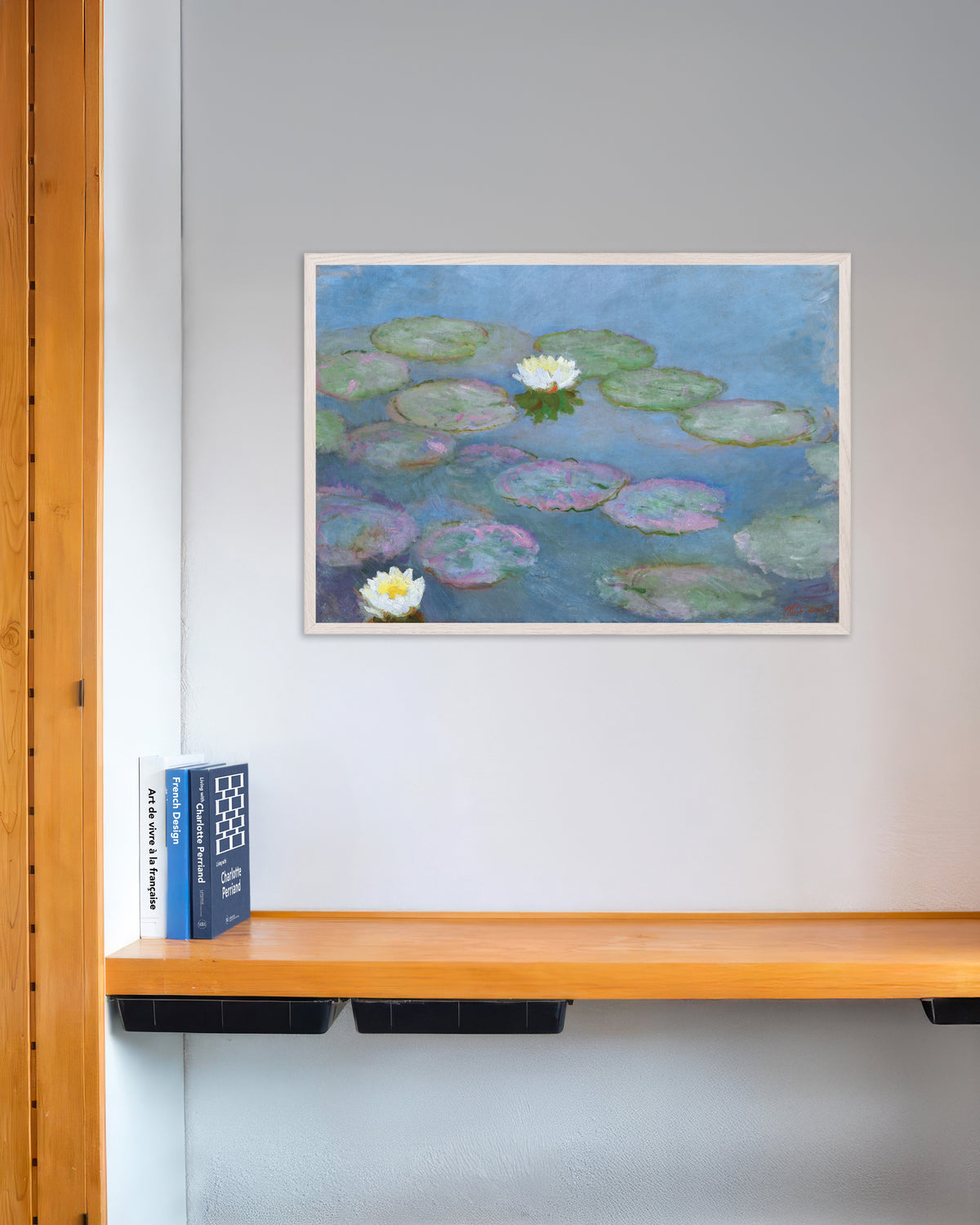 Poster Waterlelies (ca. 1897–1899) van Claude Monet met witte houten lijst