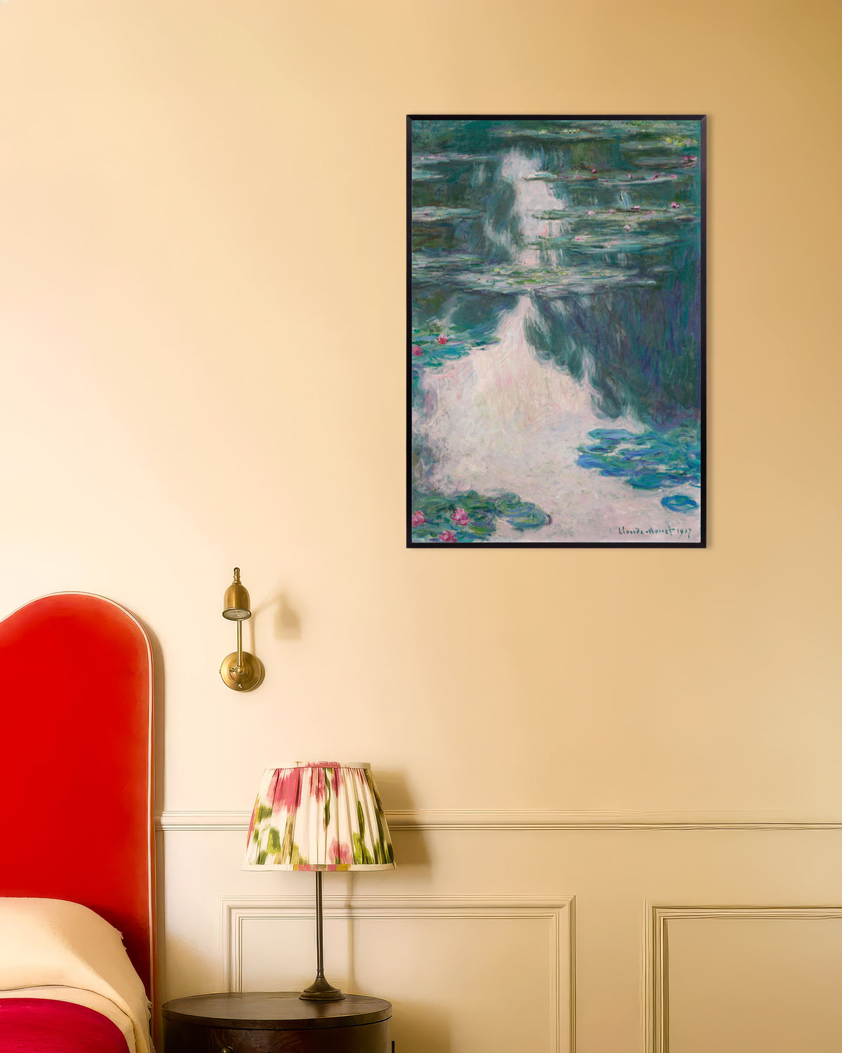 Poster Waterlelies, grijs weer (1907) van Claude Monet met metalen lijst