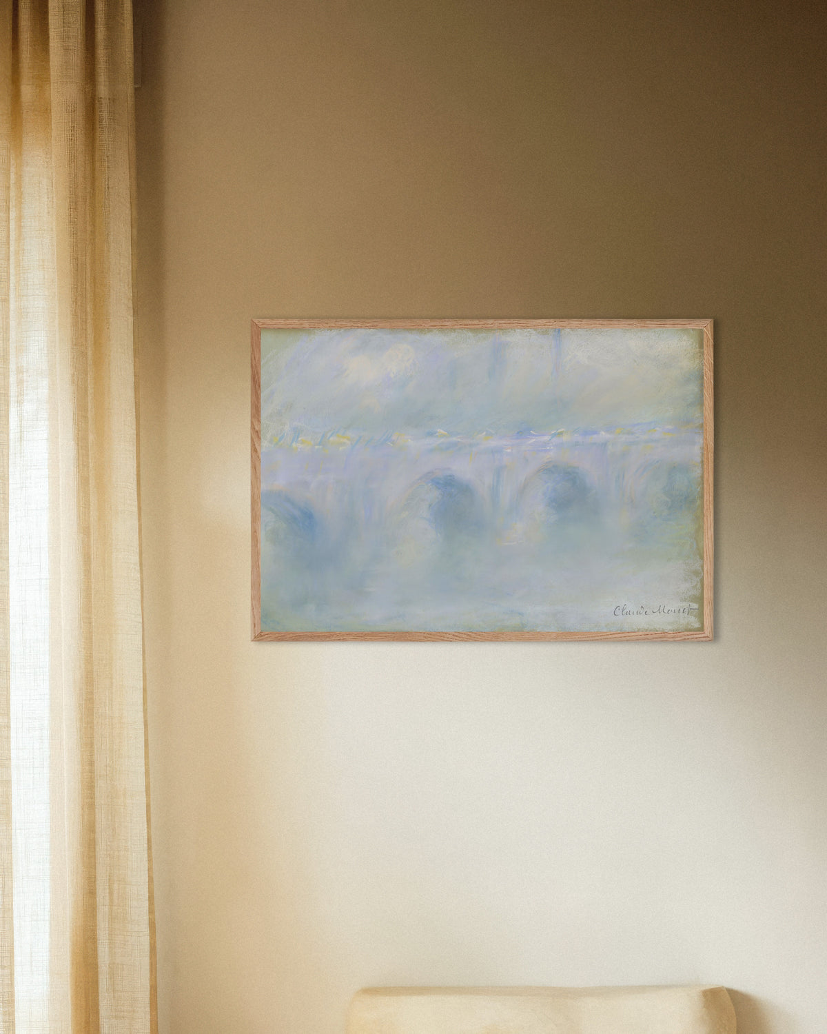 Poster Waterloo Bridge (1901) van Claude Monet met naturel houten lijst