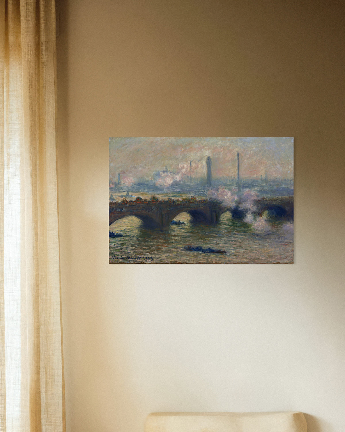 Poster Waterloo Bridge, grijze dag (1903) van Claude Monet
