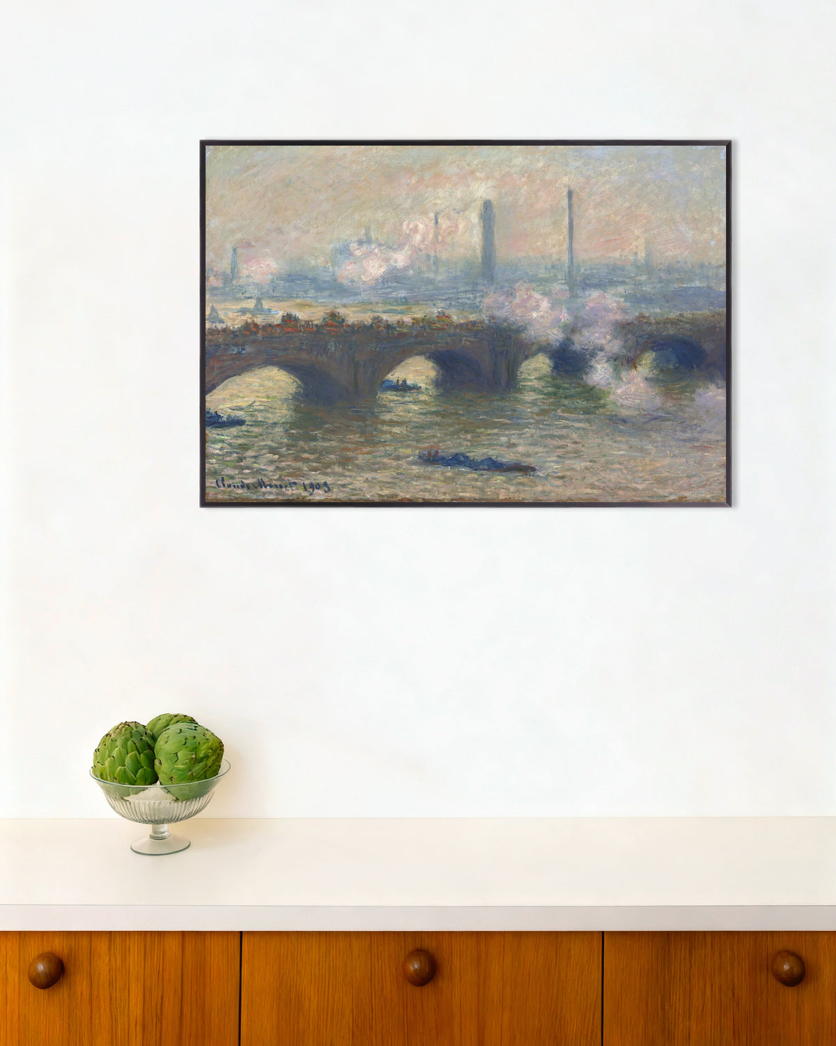 Poster Waterloo Bridge, grijze dag (1903) van Claude Monet met metalen lijst