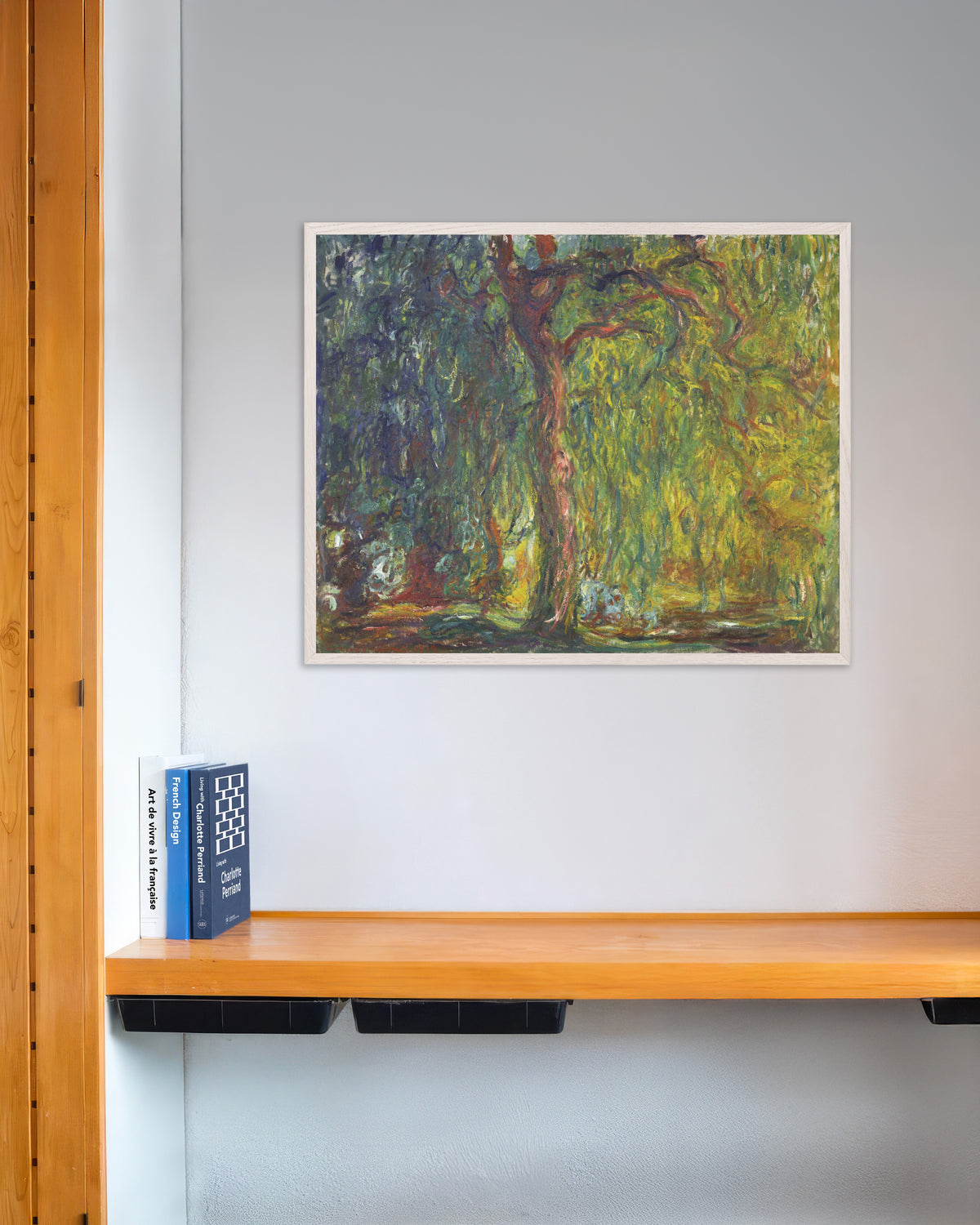 Poster Treurwilg (1918–1919) van Claude Monet met witte houten lijst