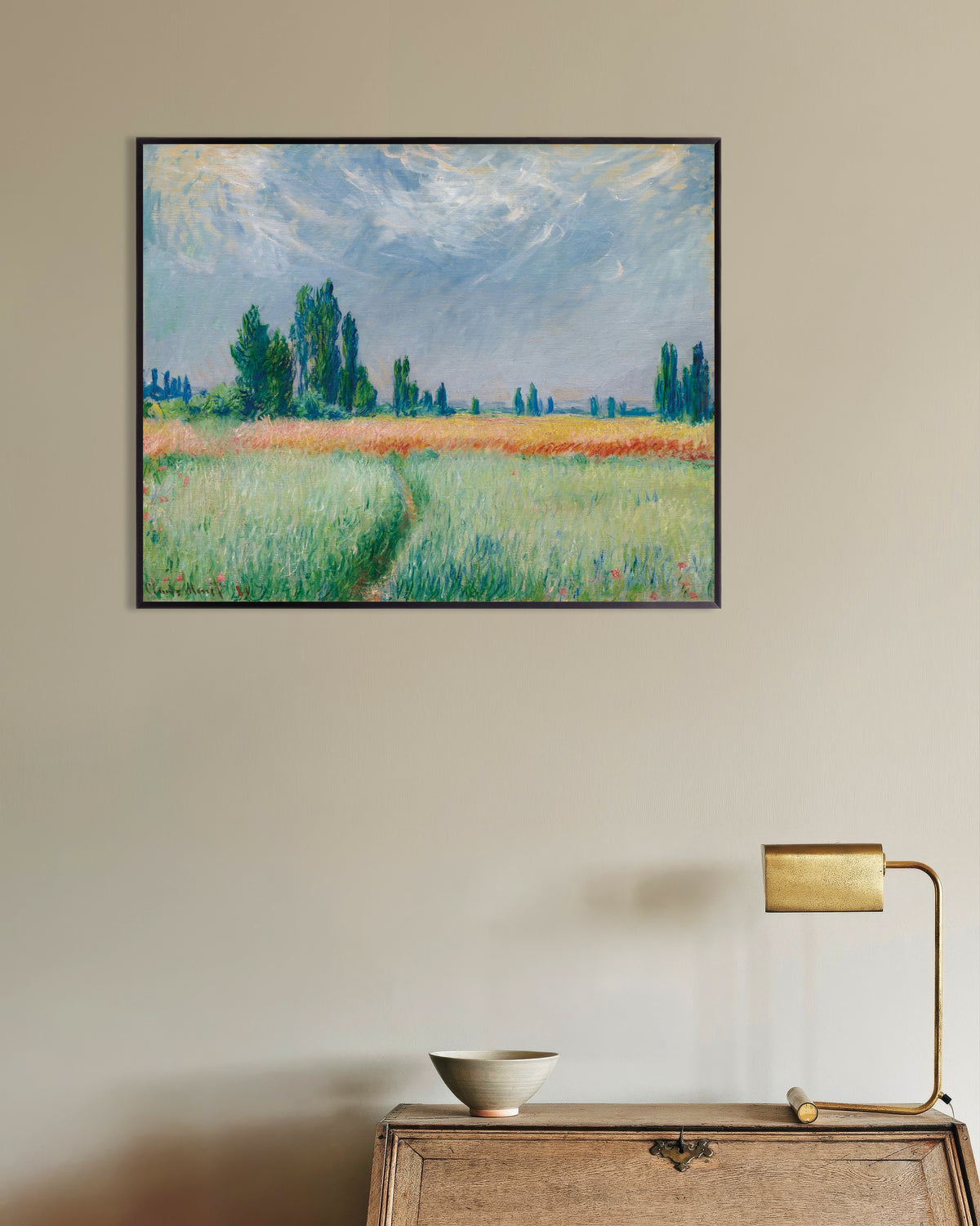 Poster Korenveld (1881) van Claude Monet met metalen lijst