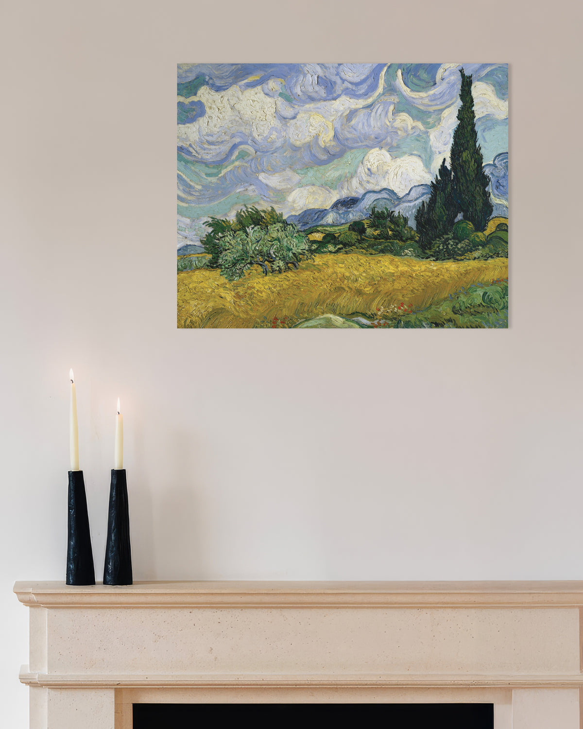 Poster van Korenveld met cipressen (1889) van Vincent van Gogh