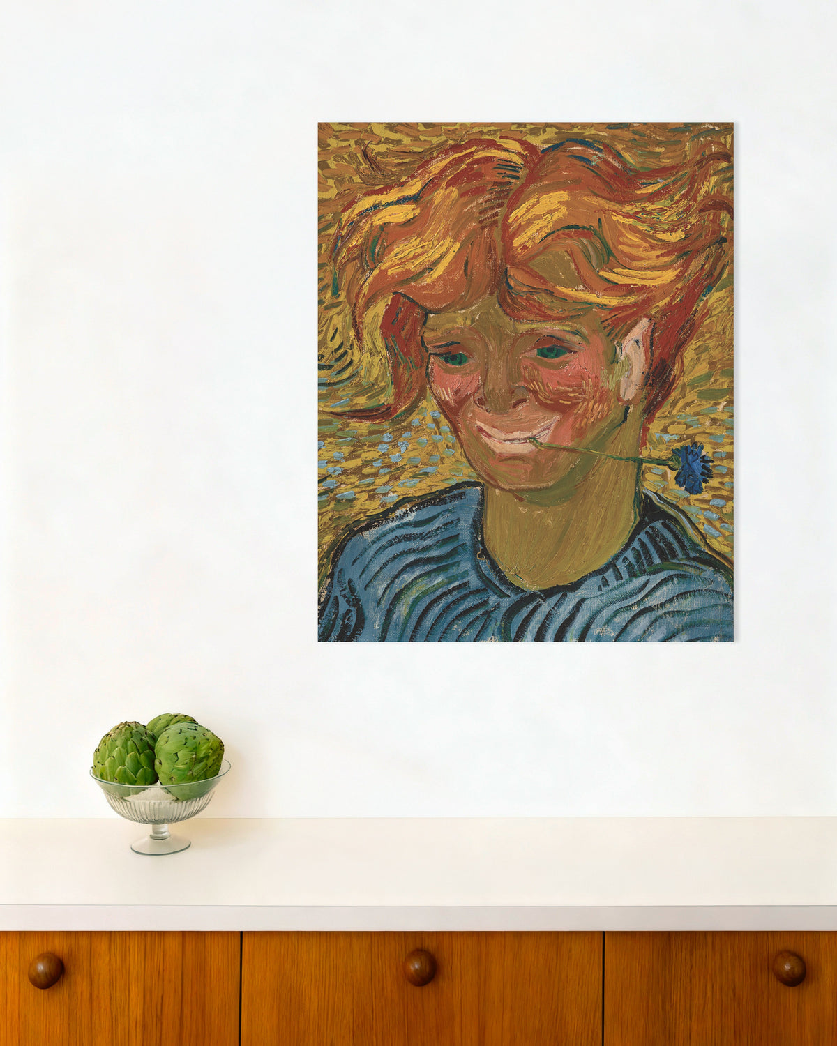 Poster van Jonge man met een korenbloem (1890) van Vincent van Gogh