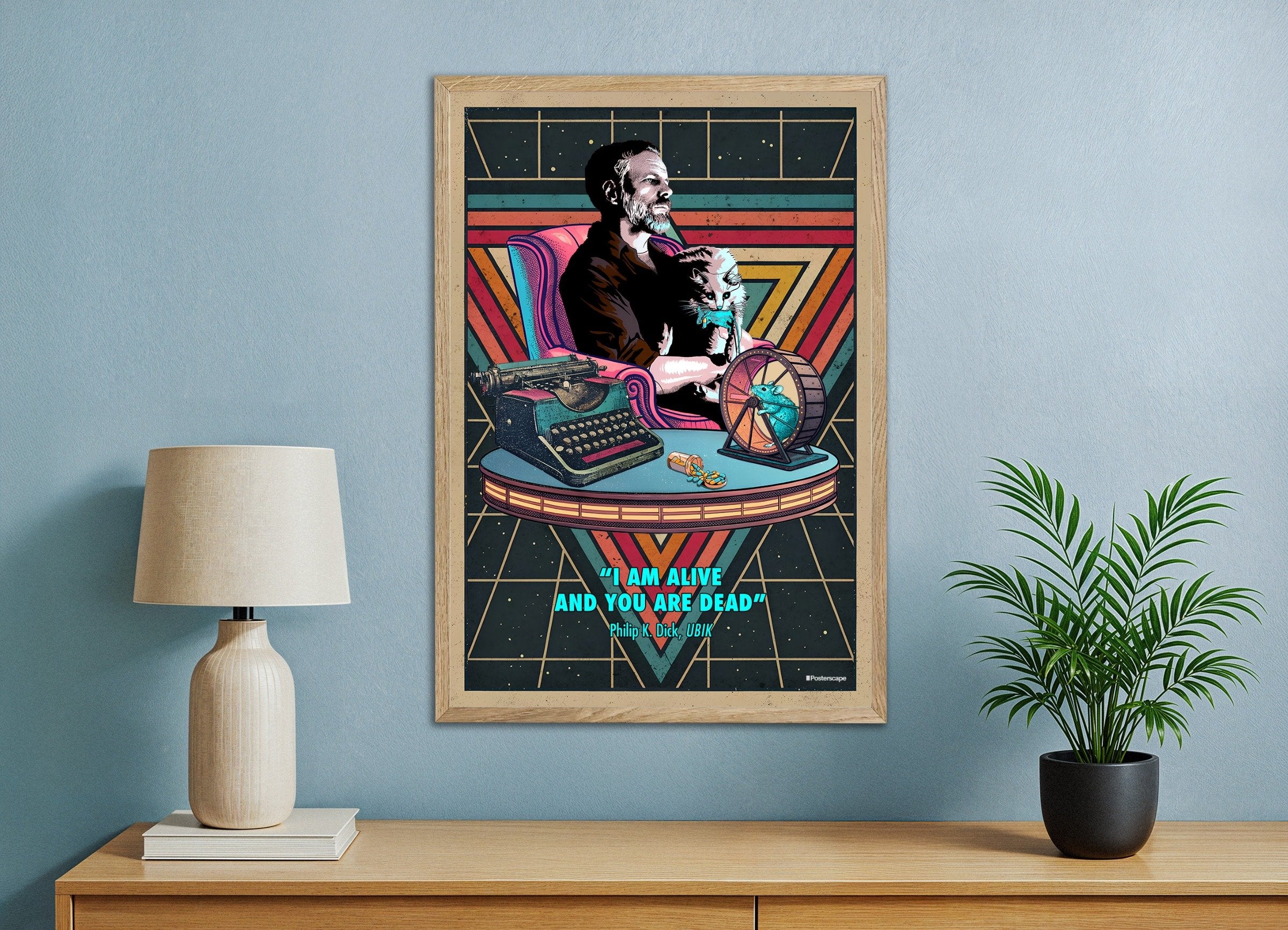Philip K. Dick Quote Poster - "Ik Ben Levend En Jij Bent Dood" - Retro Sci-Fi Poster