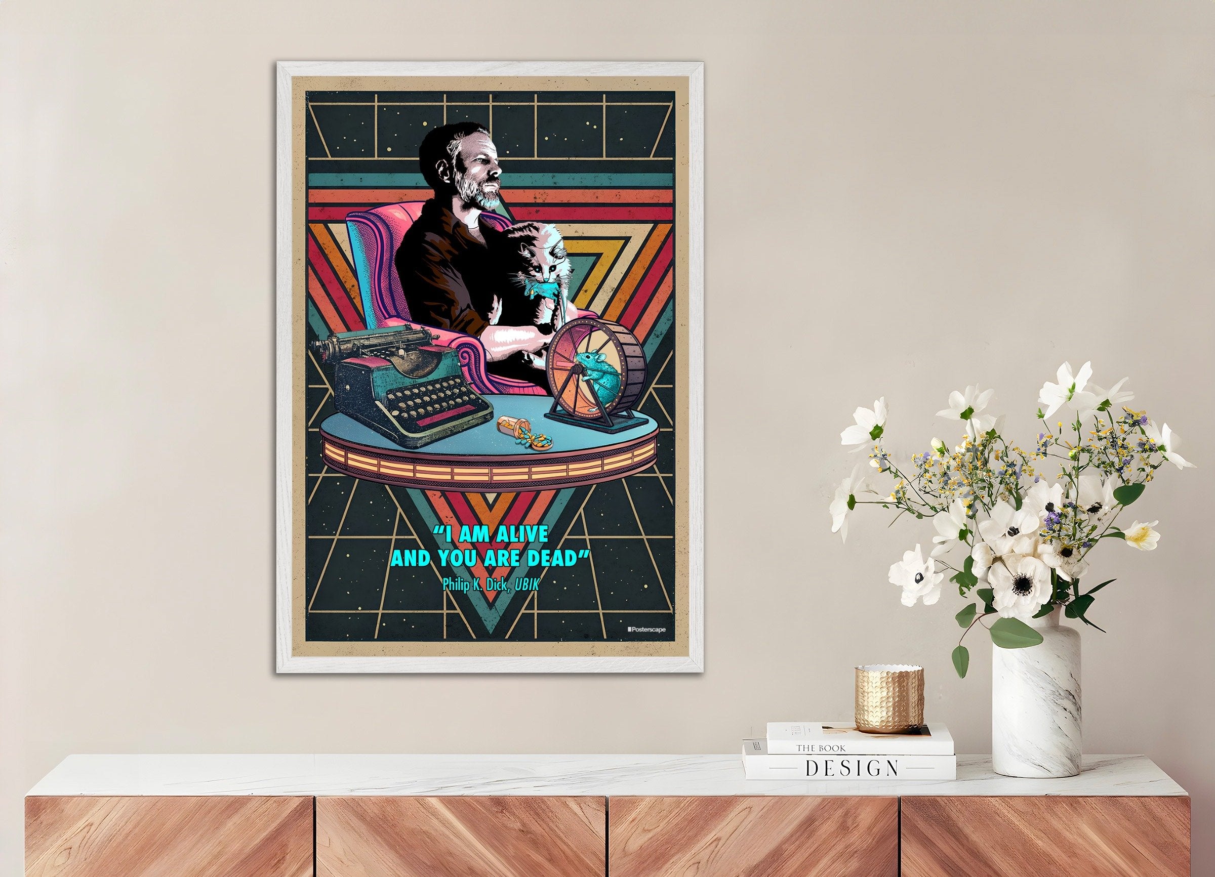 Philip K. Dick Quote Poster - "Ik Ben Levend En Jij Bent Dood" - Retro Sci-Fi Poster