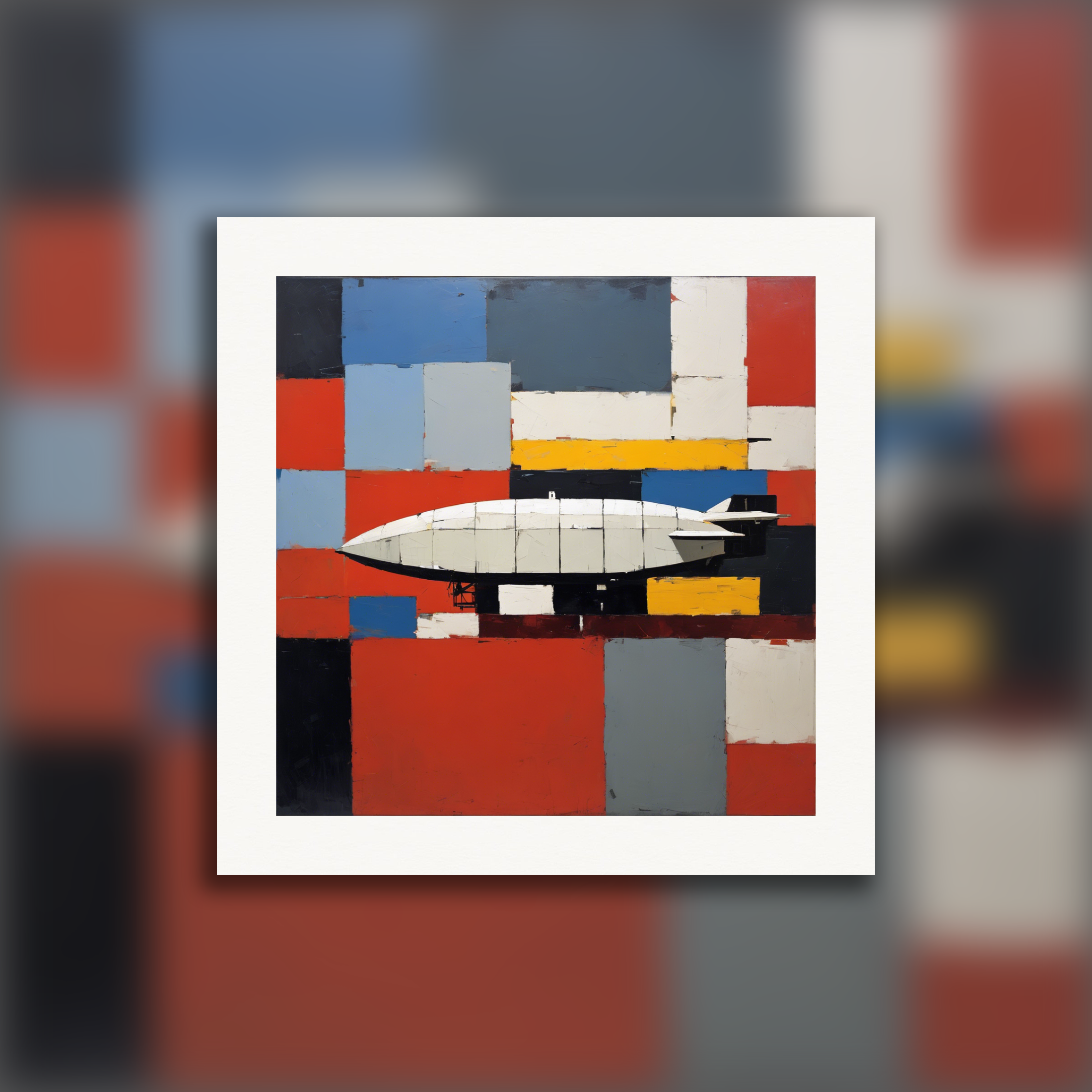 Figuratieve abstractie, dikke en gestructureerde geometrische vormen, een zeppelin - Poster