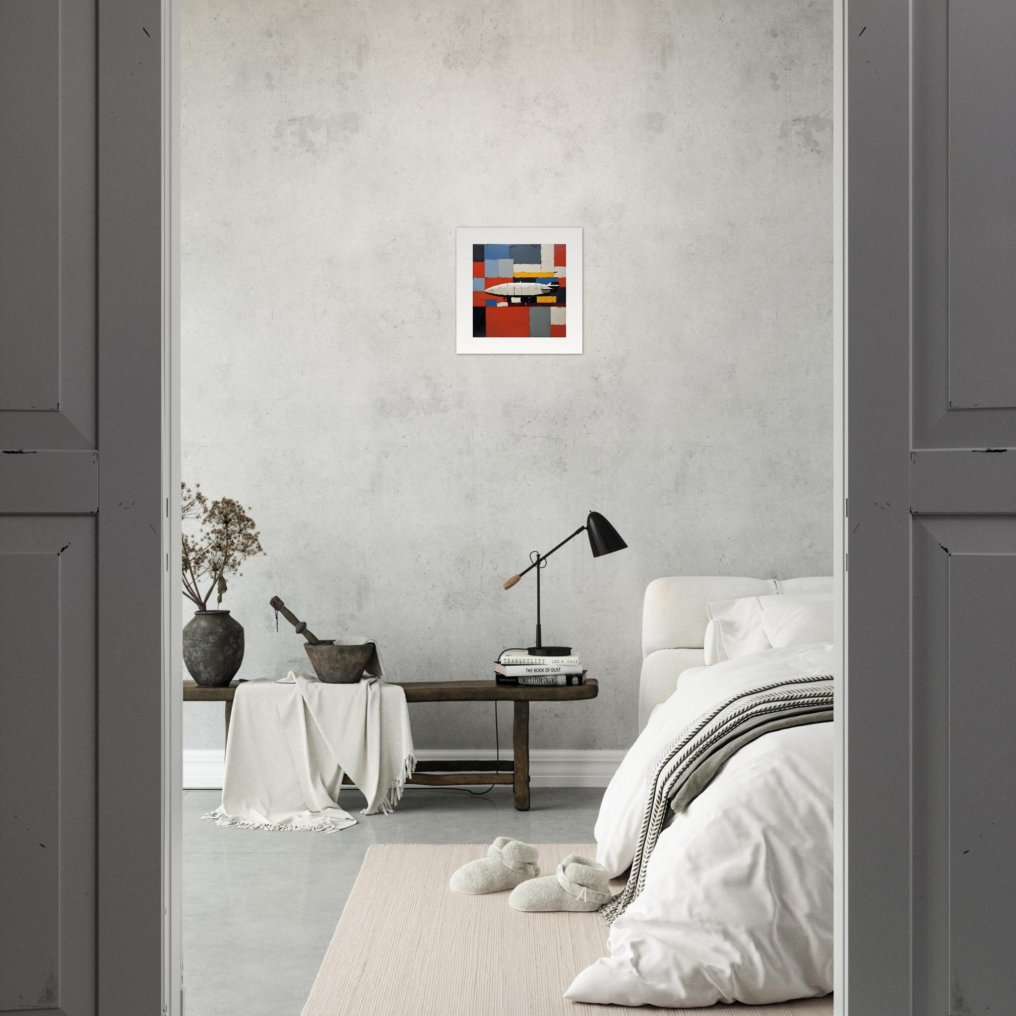 Figuratieve abstractie, dikke en gestructureerde geometrische vormen, een zeppelin - Poster