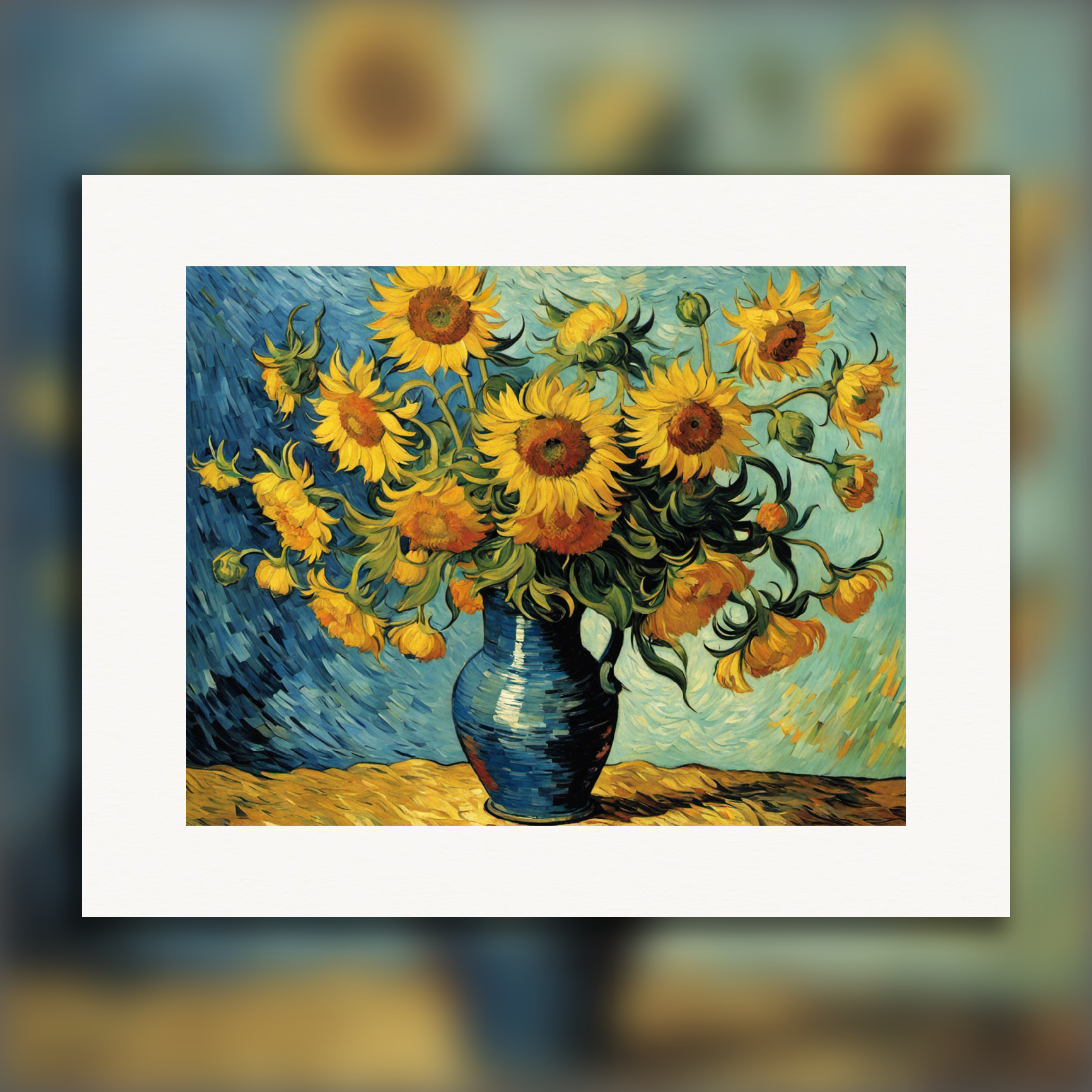 Schilderij dat de gepassioneerde turbulentie van de natuur en menselijke emotie vastlegt, zonnebloemen - Poster