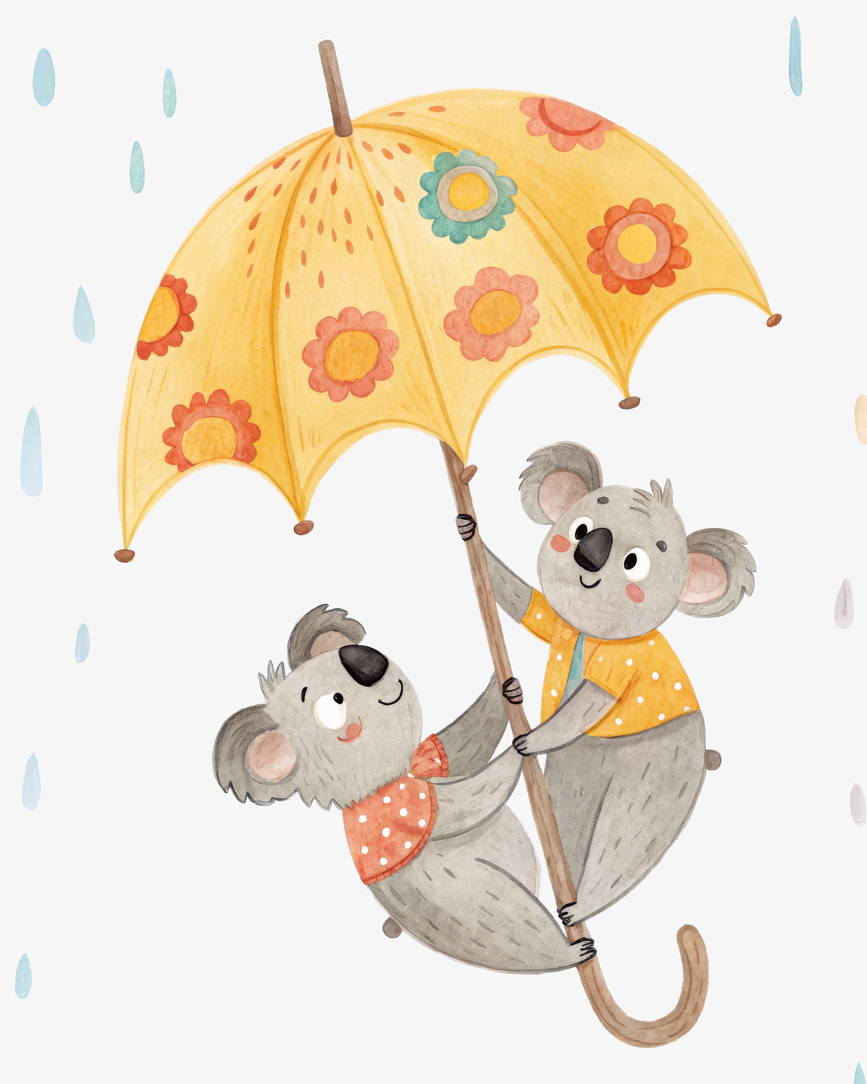 Koala's met Paraplu Poster - Muurdecoratie voor de Kinderkamer