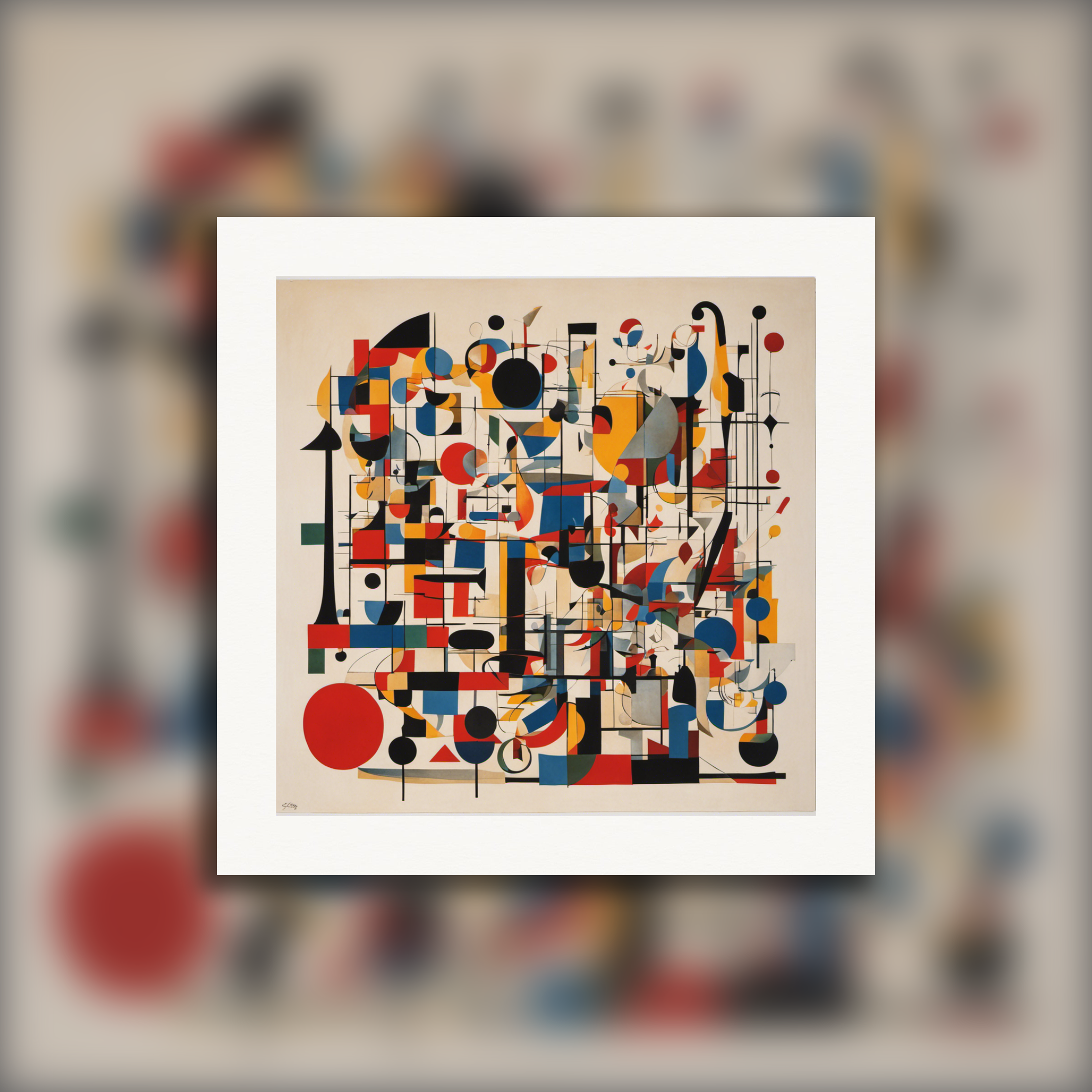 Lijnen en geometrische figuren met zwevende vormen, speelse abstracte kunst - Poster