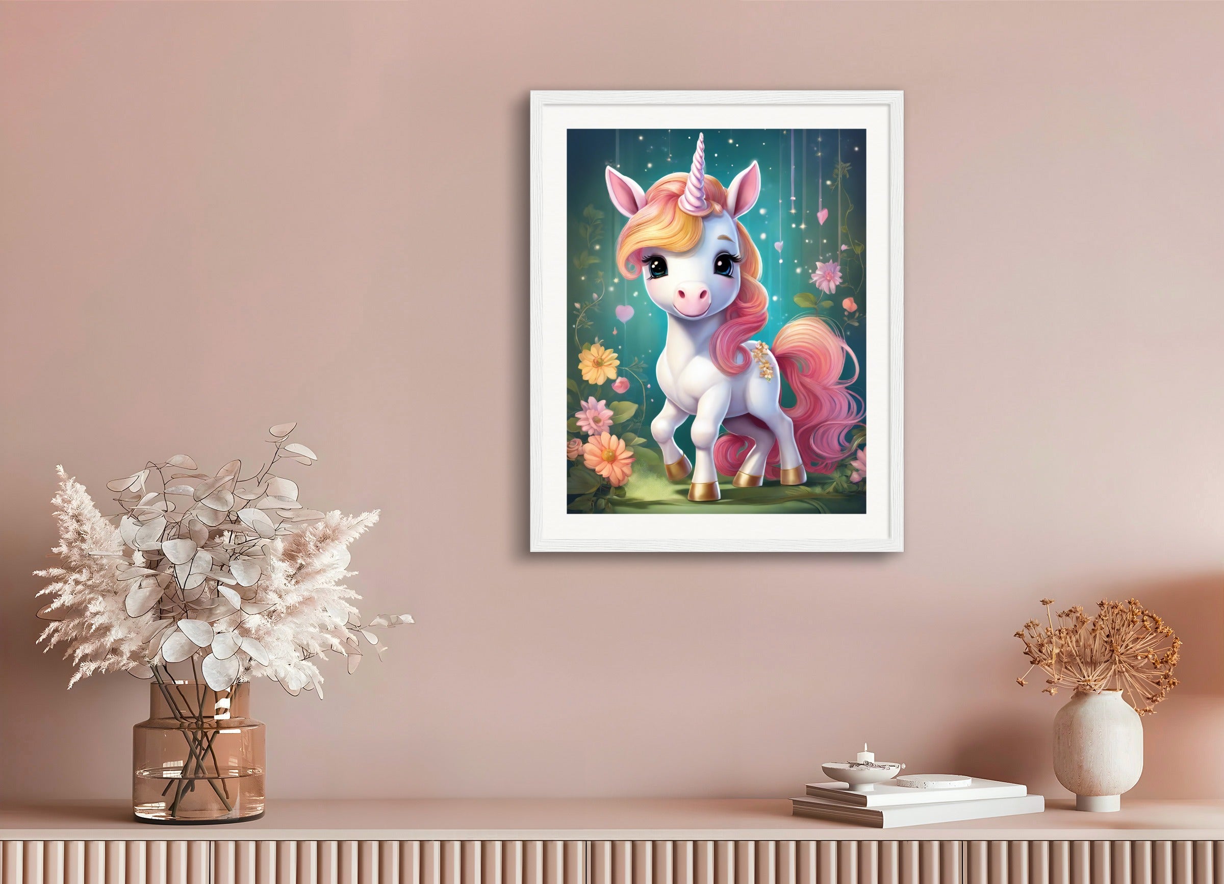 Poster with wood frame: , A baby cute unicorn