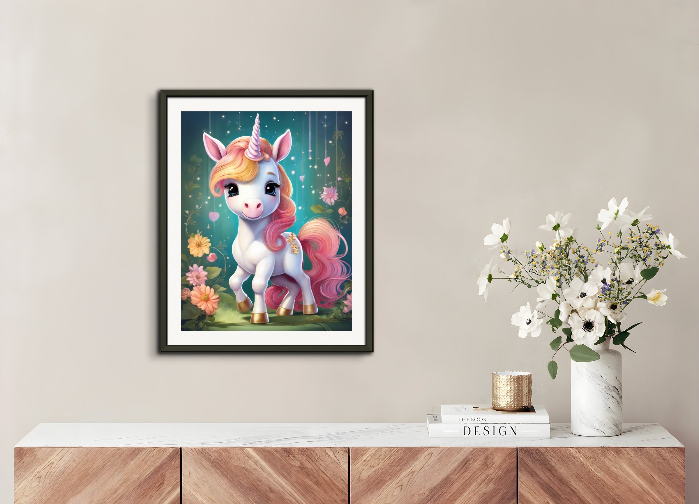 Poster with metal frame: , A baby cute unicorn